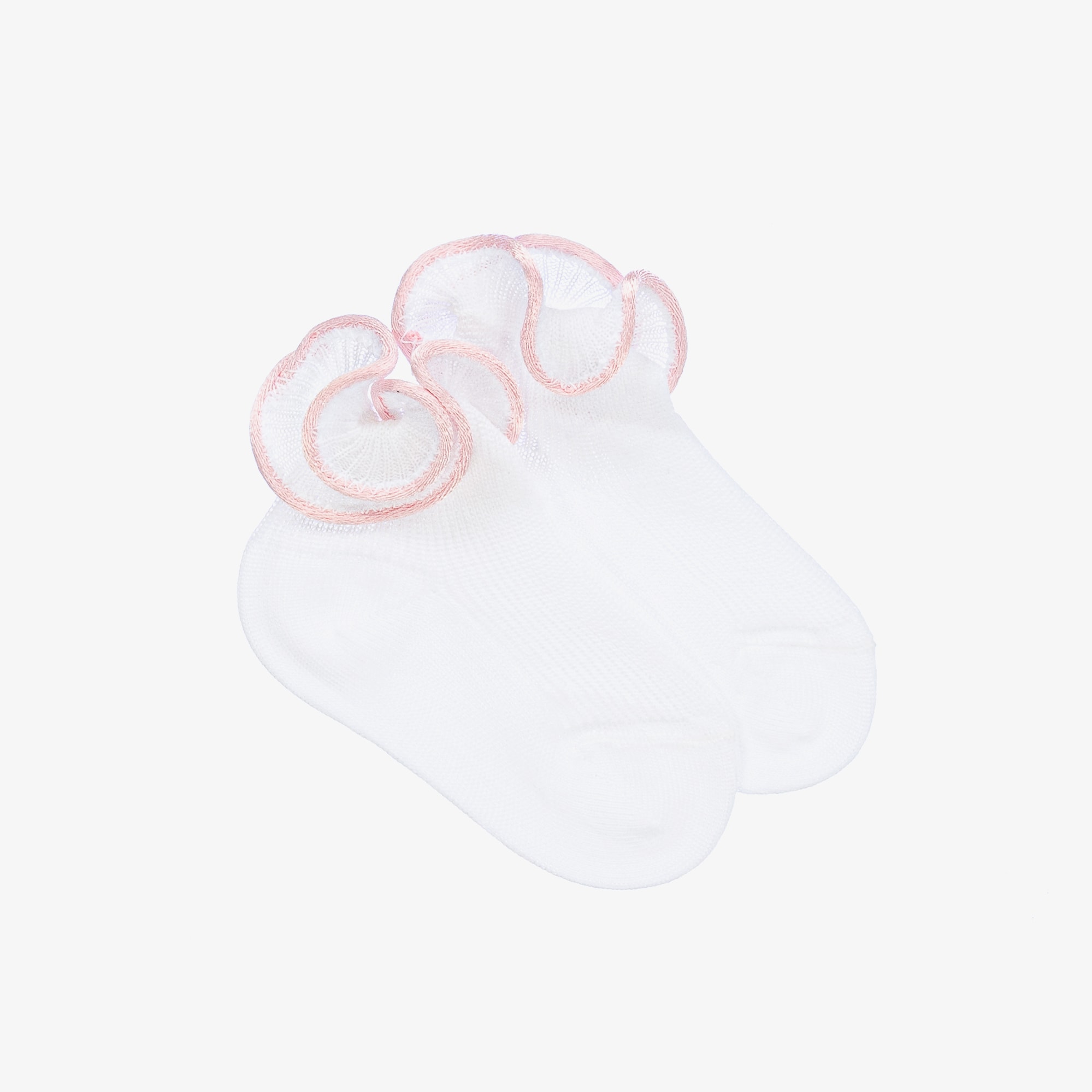 Baby Girls White & Pink Ruffle Socks - View 1