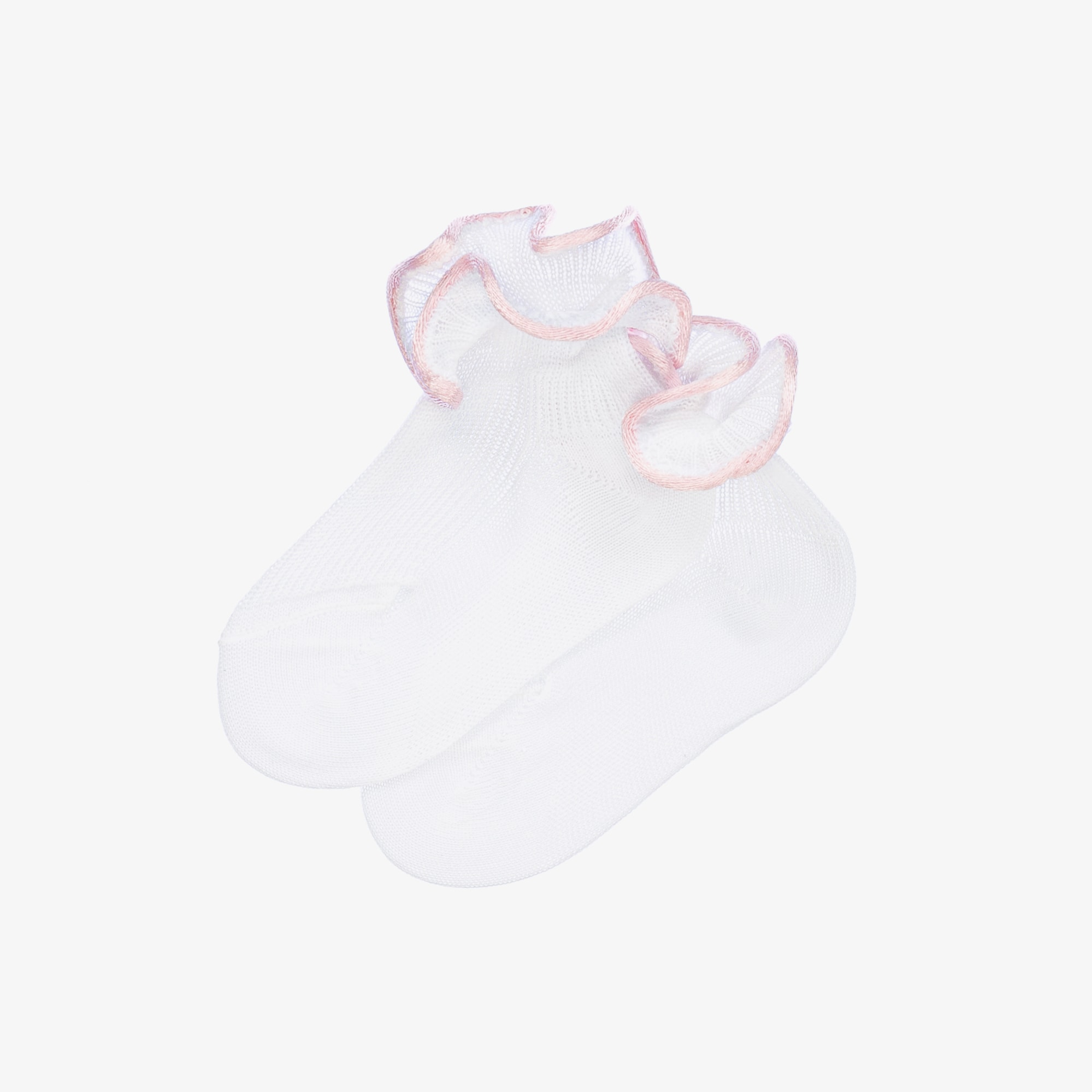Baby Girls White & Pink Ruffle Socks - View 3