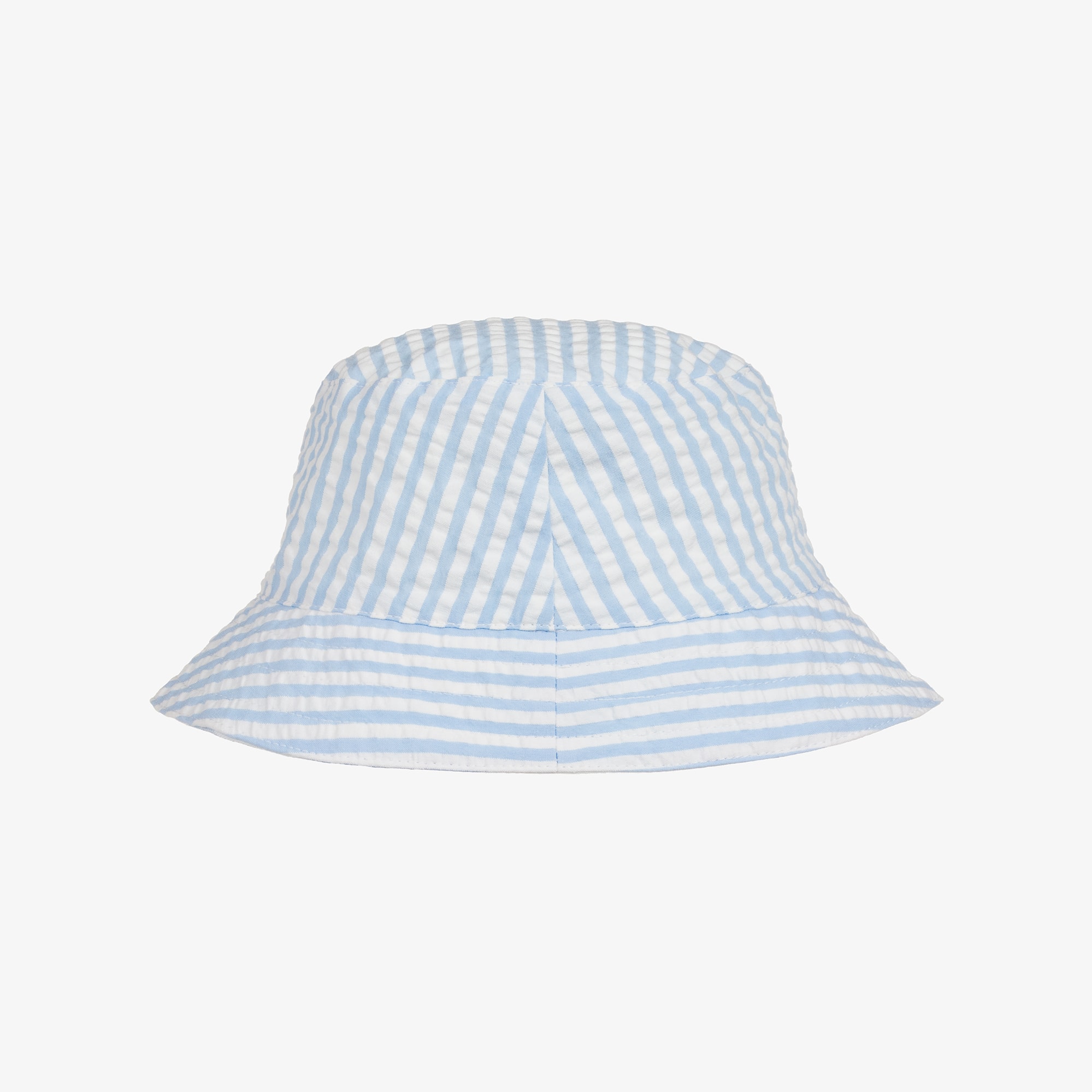 Baby Boys Blue & White Stripe Cotton Seersucker Sun Hat - View 2
