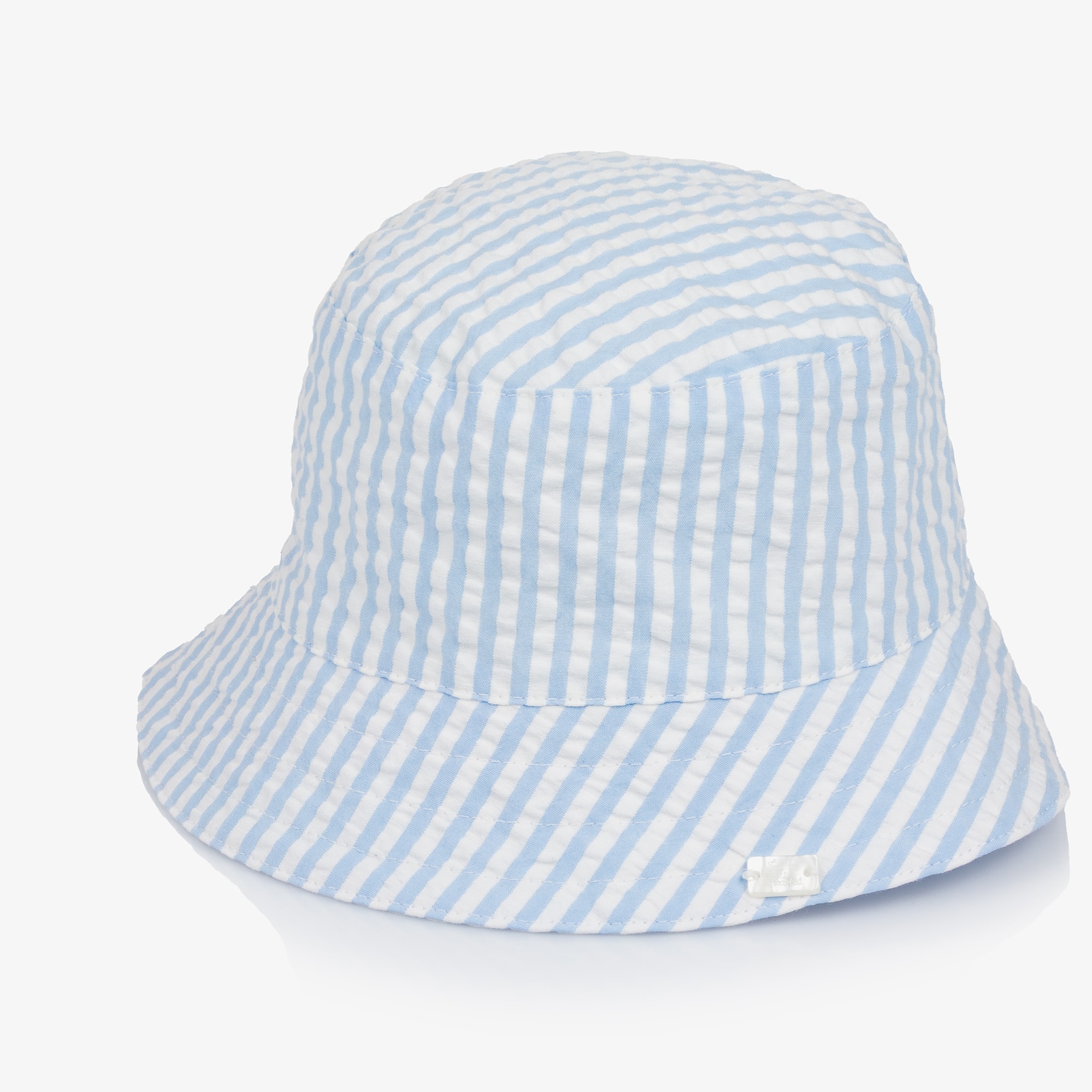 Baby Boys Blue & White Stripe Cotton Seersucker Sun Hat - View 3