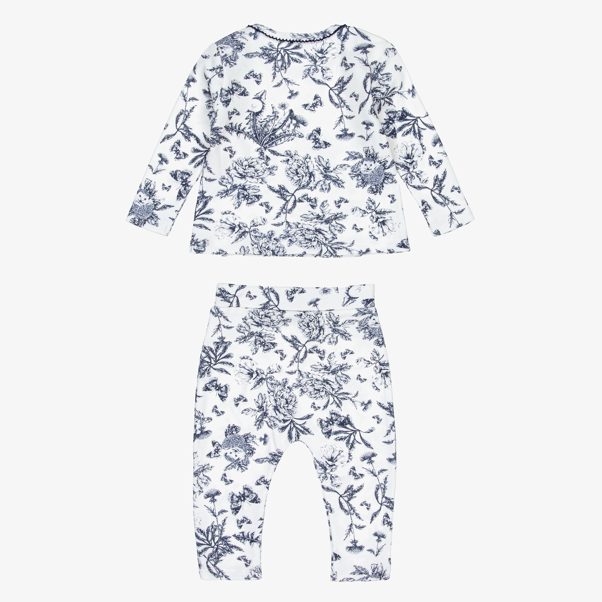 Blue & White Toile De Jouy Cotton Baby Pyjamas - View 3