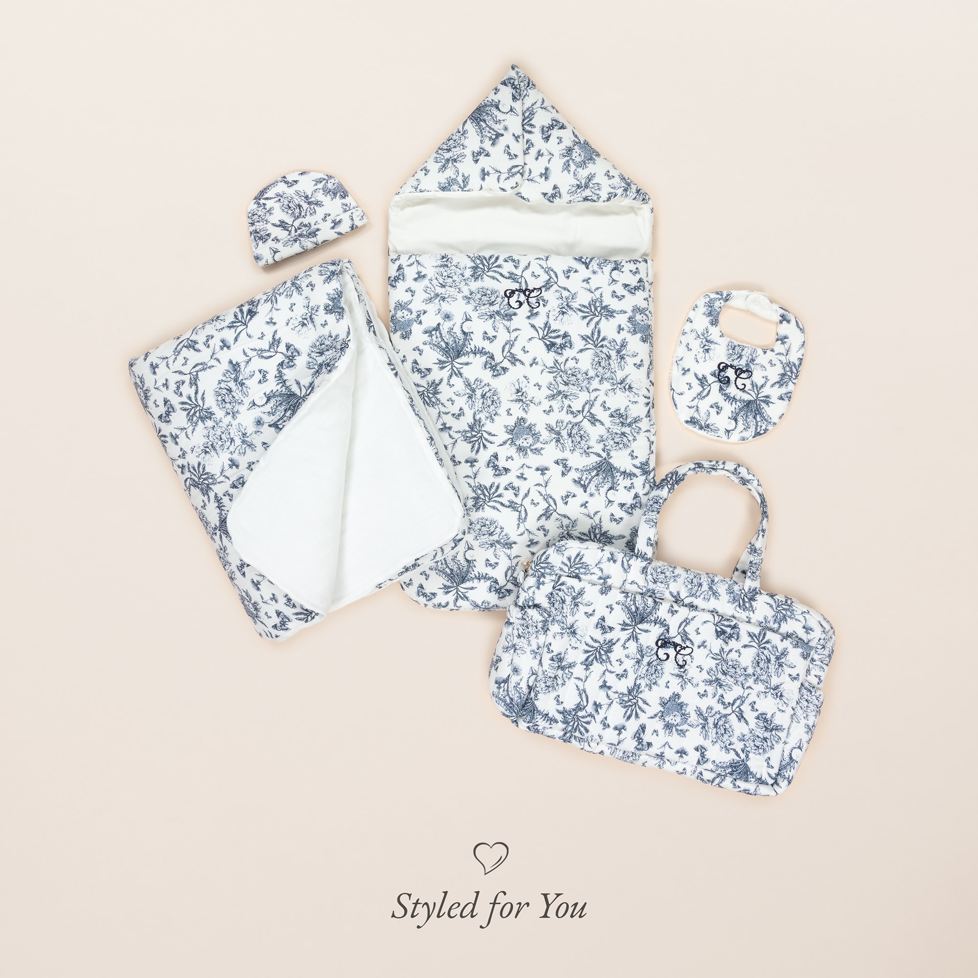 Blue & White Toile De Jouy Cotton Baby Pyjamas - View 5