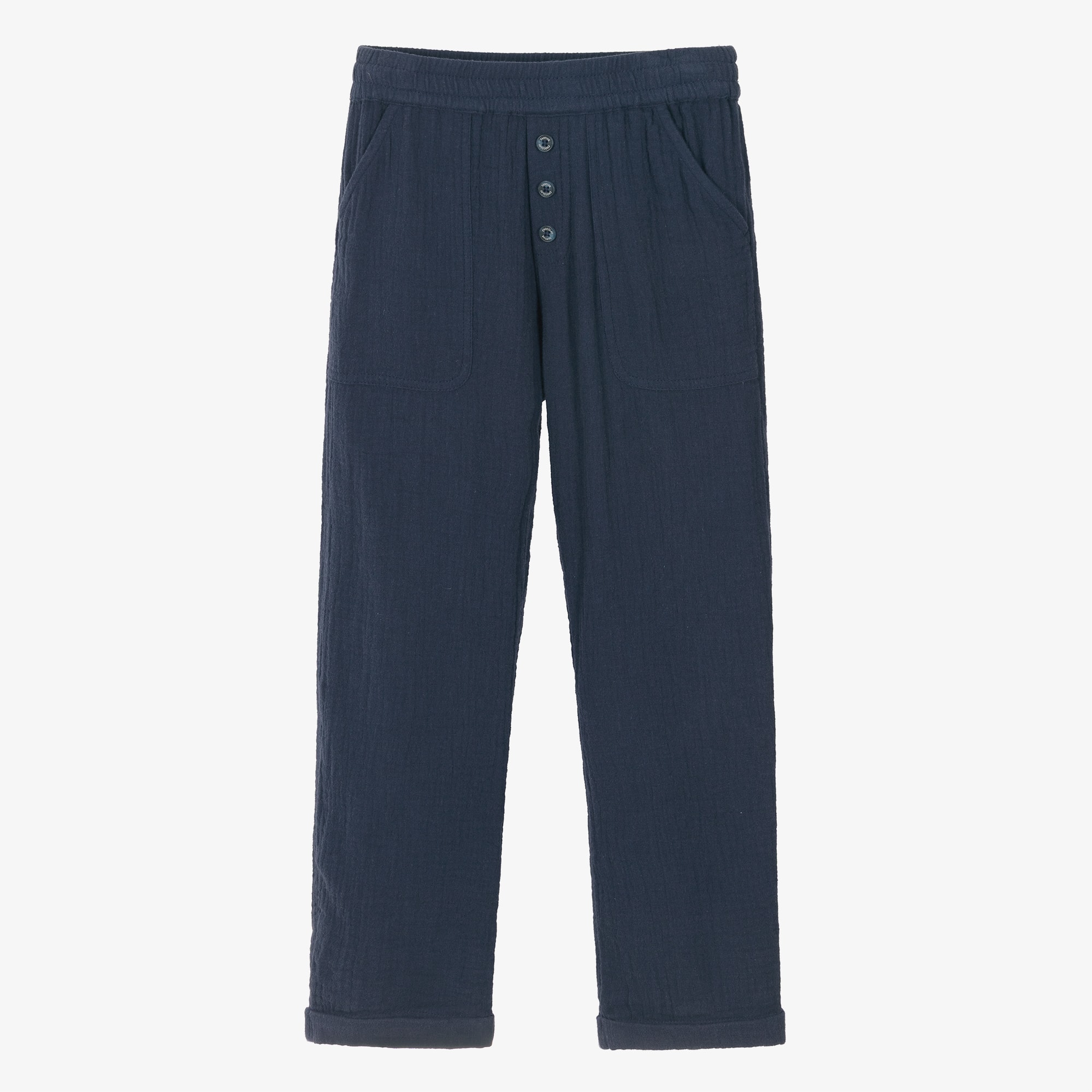 Boys Navy Blue Cotton Muslin Trousers - View 1