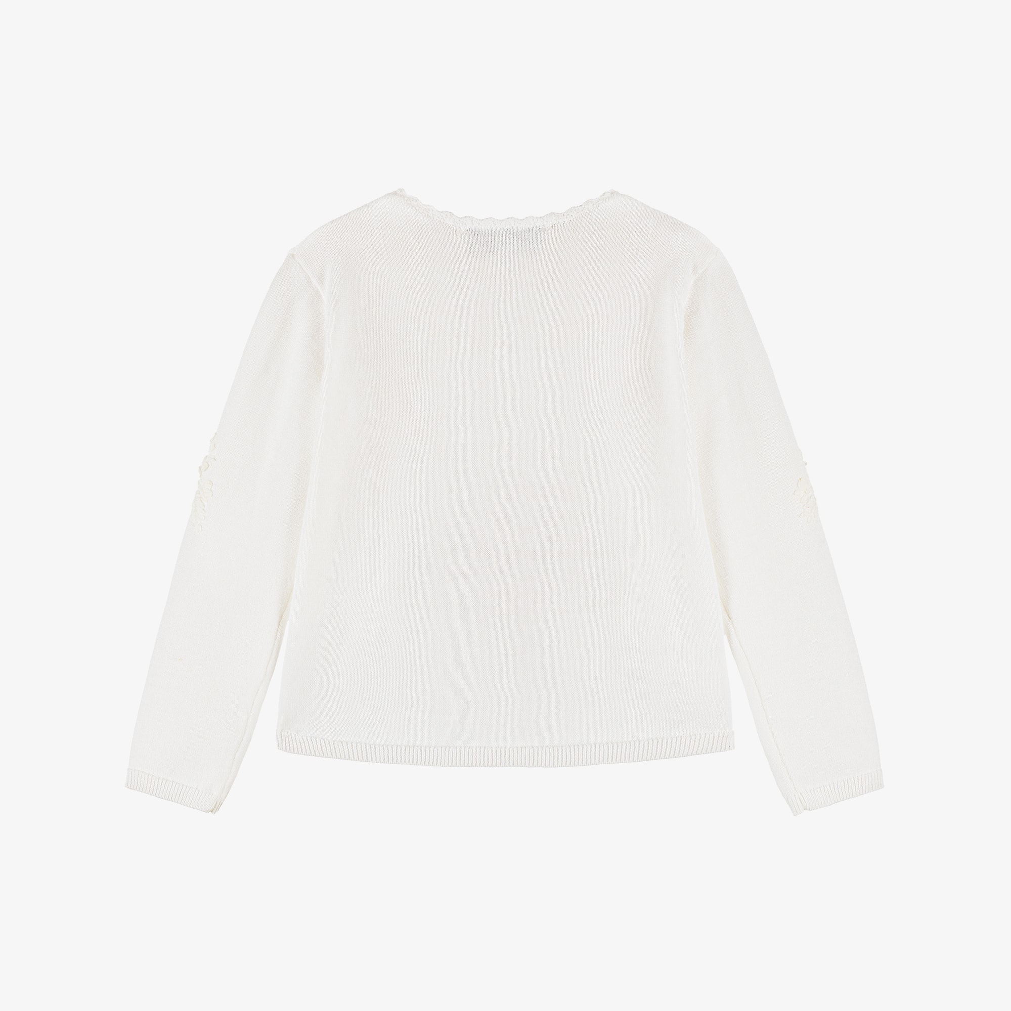 Girls Ivory Cotton Knit Cardigan with Floral Appliqués - View 2