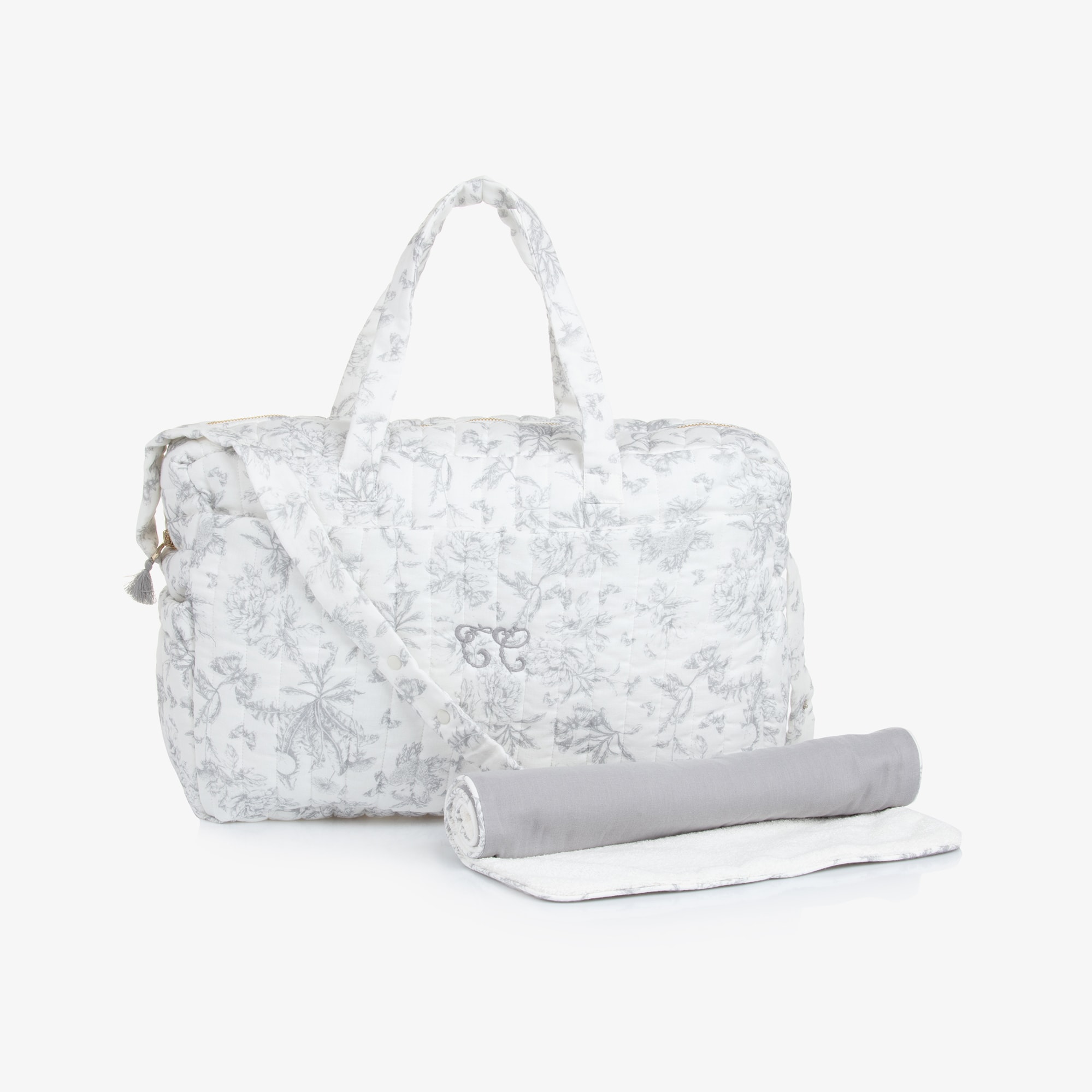 Grey Toile De Jouy Changing Bag (41cm) - View 1
