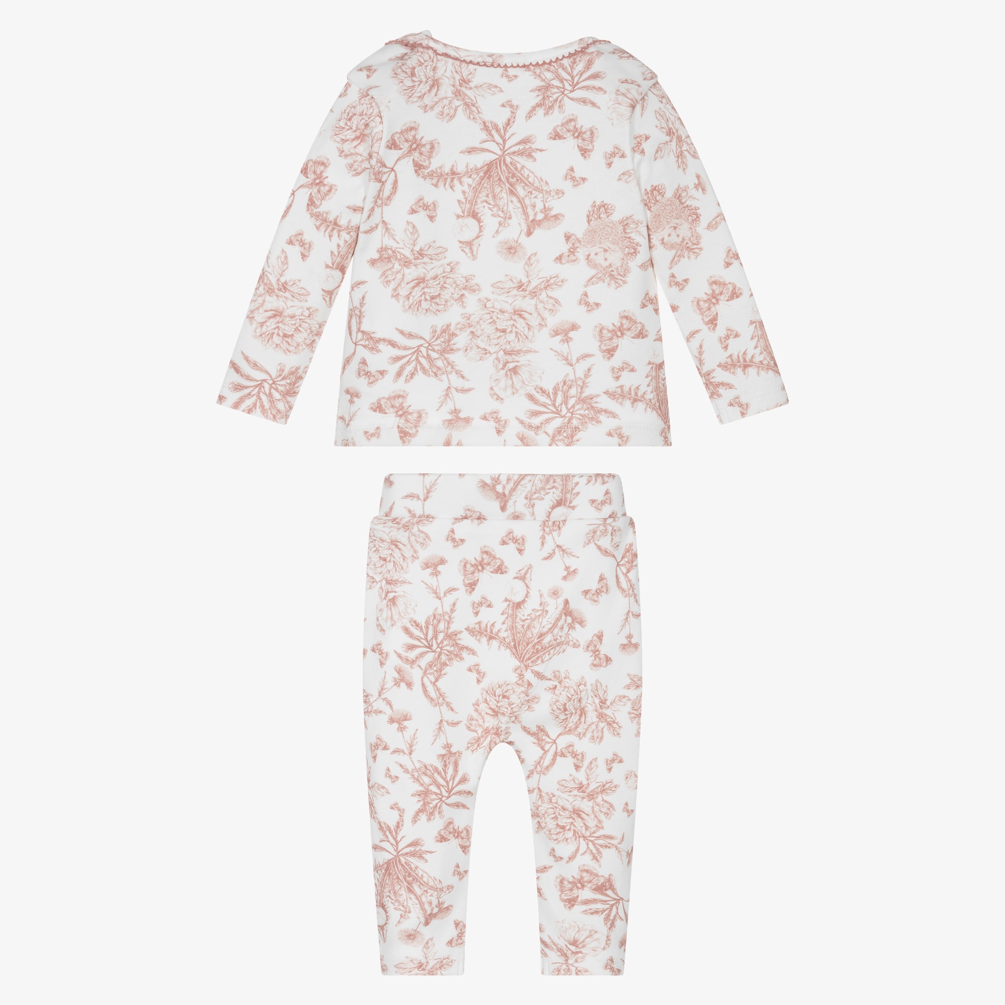 Ivory & Pink Toile Du Jouy Cotton Baby Pyjamas - View 3
