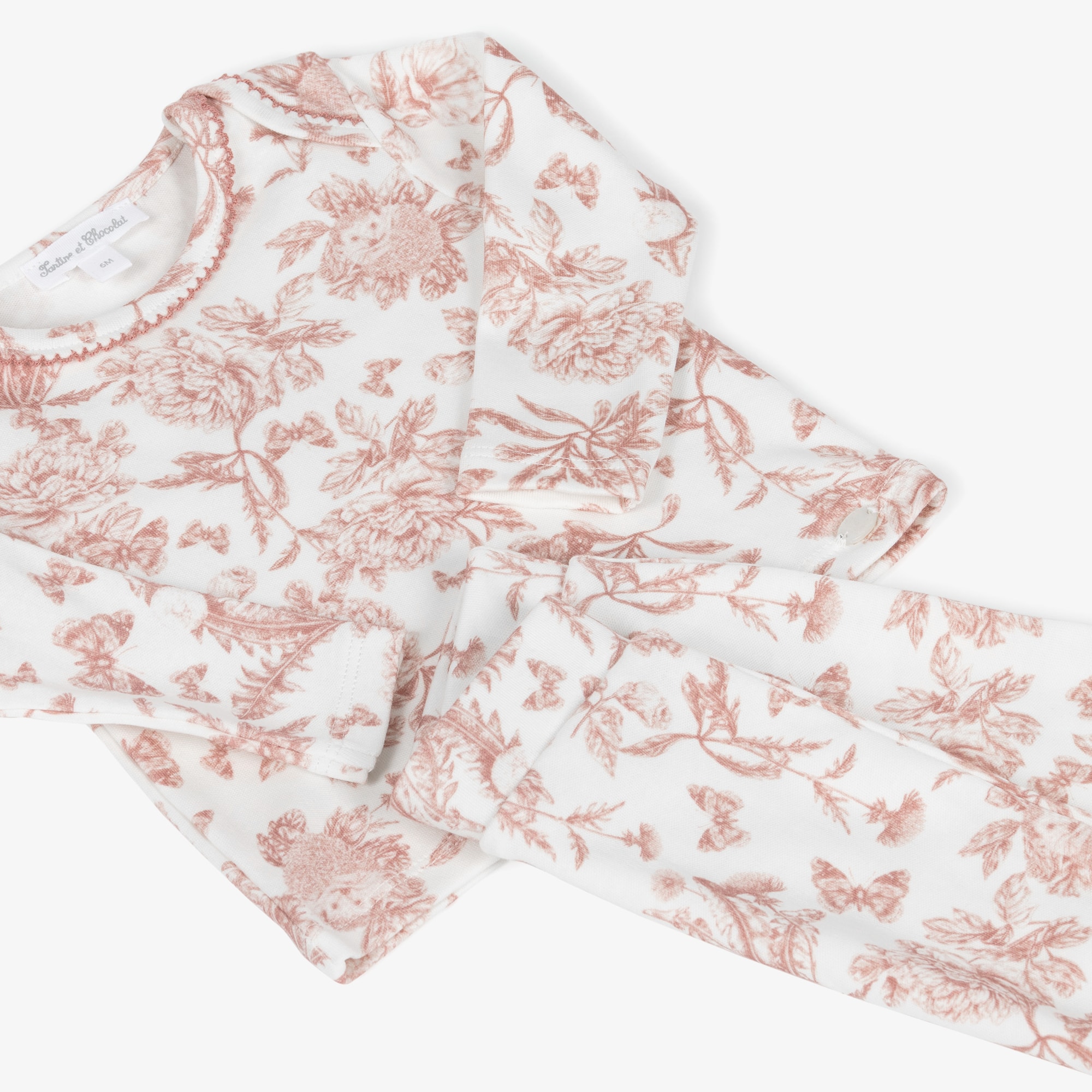 Ivory & Pink Toile Du Jouy Cotton Baby Pyjamas - View 4