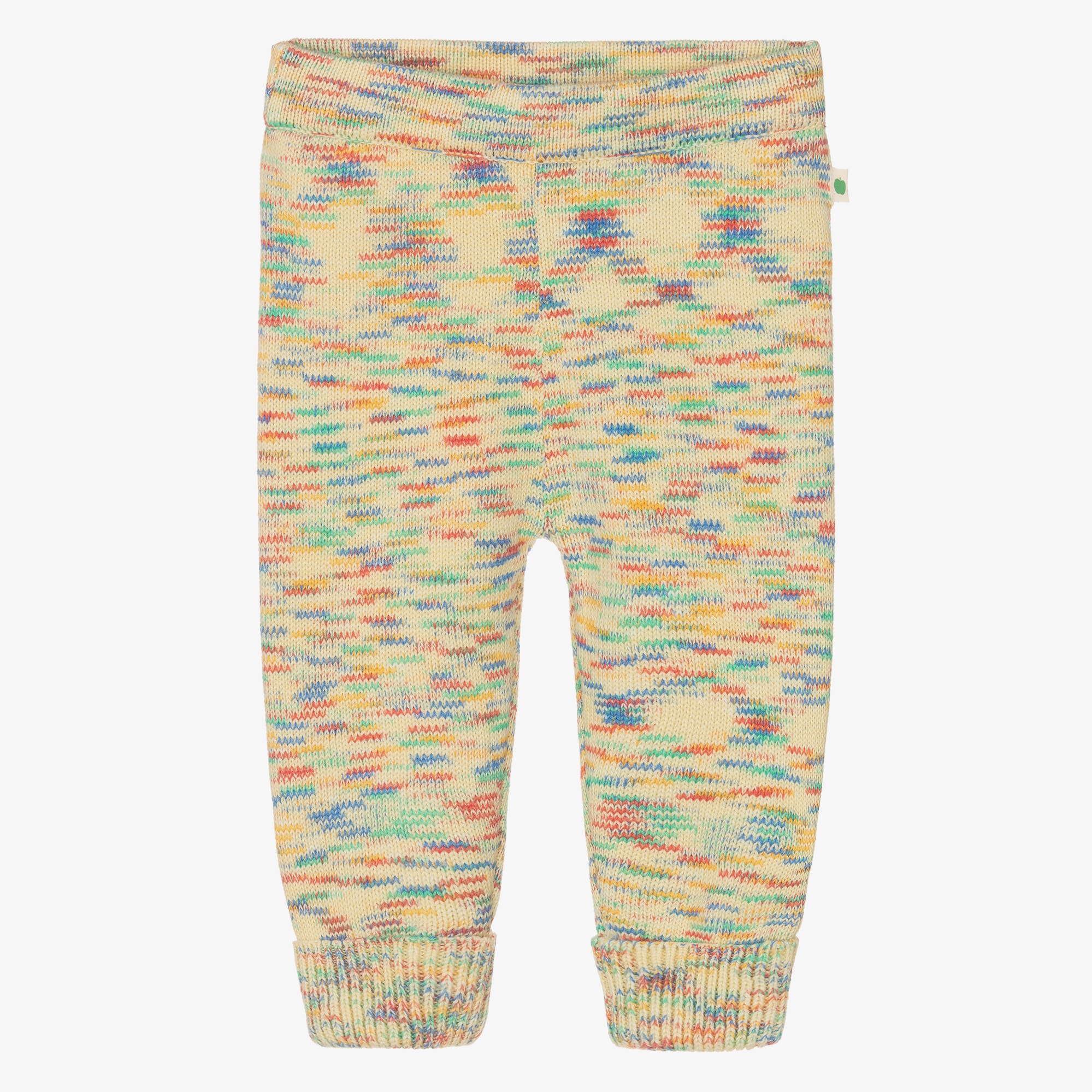 Ivory Organic Cotton Knit Trousers with Colourful Pattern - View 1