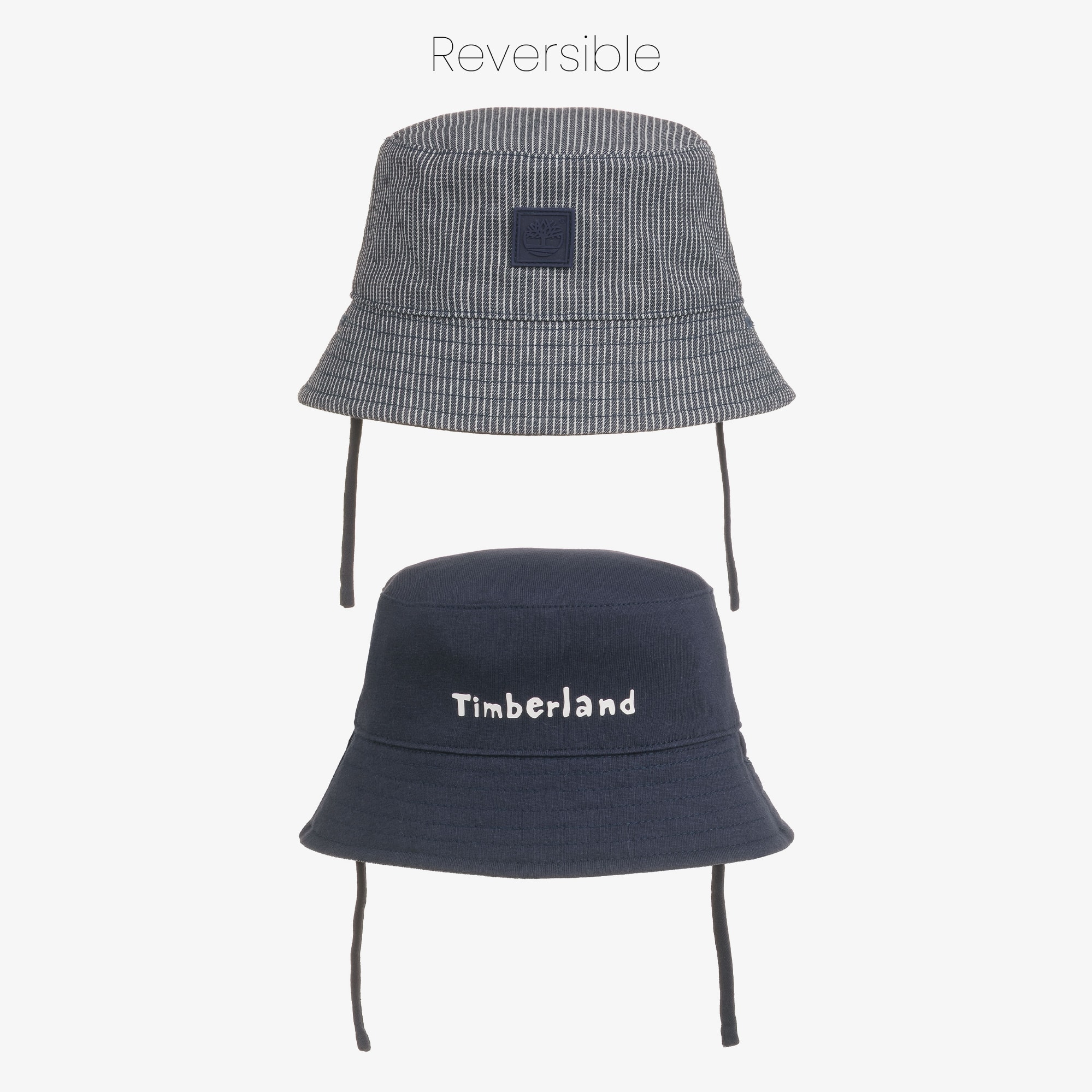 Baby Boys Navy Blue Cotton Reversible Bucket Hat - View 2