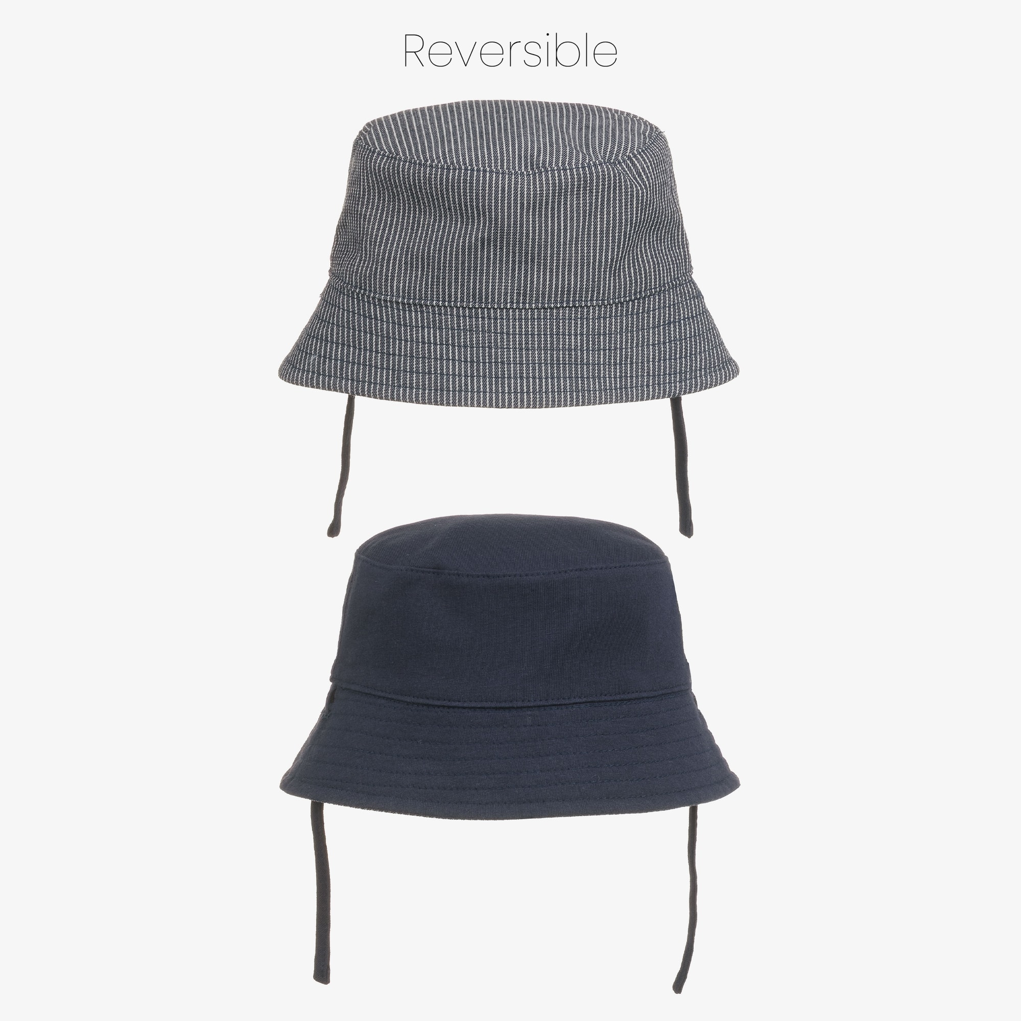 Baby Boys Navy Blue Cotton Reversible Bucket Hat - View 3