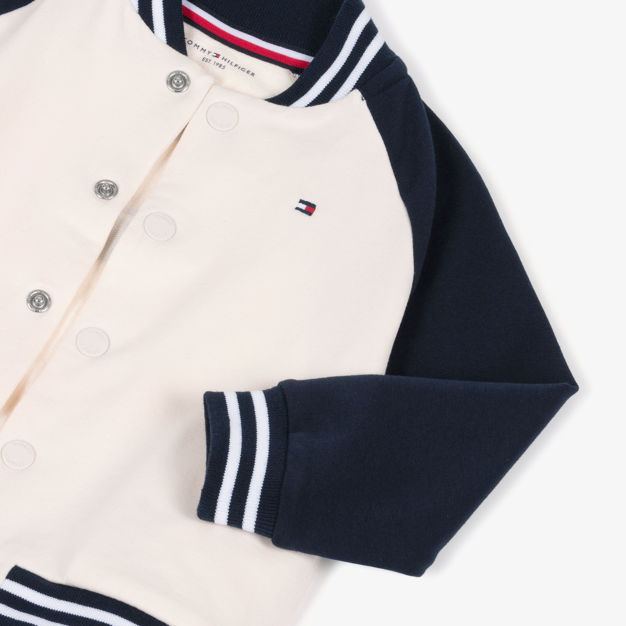 Baby Boys Ivory & Navy Blue Cotton Jersey Bomber Jacket - View 4