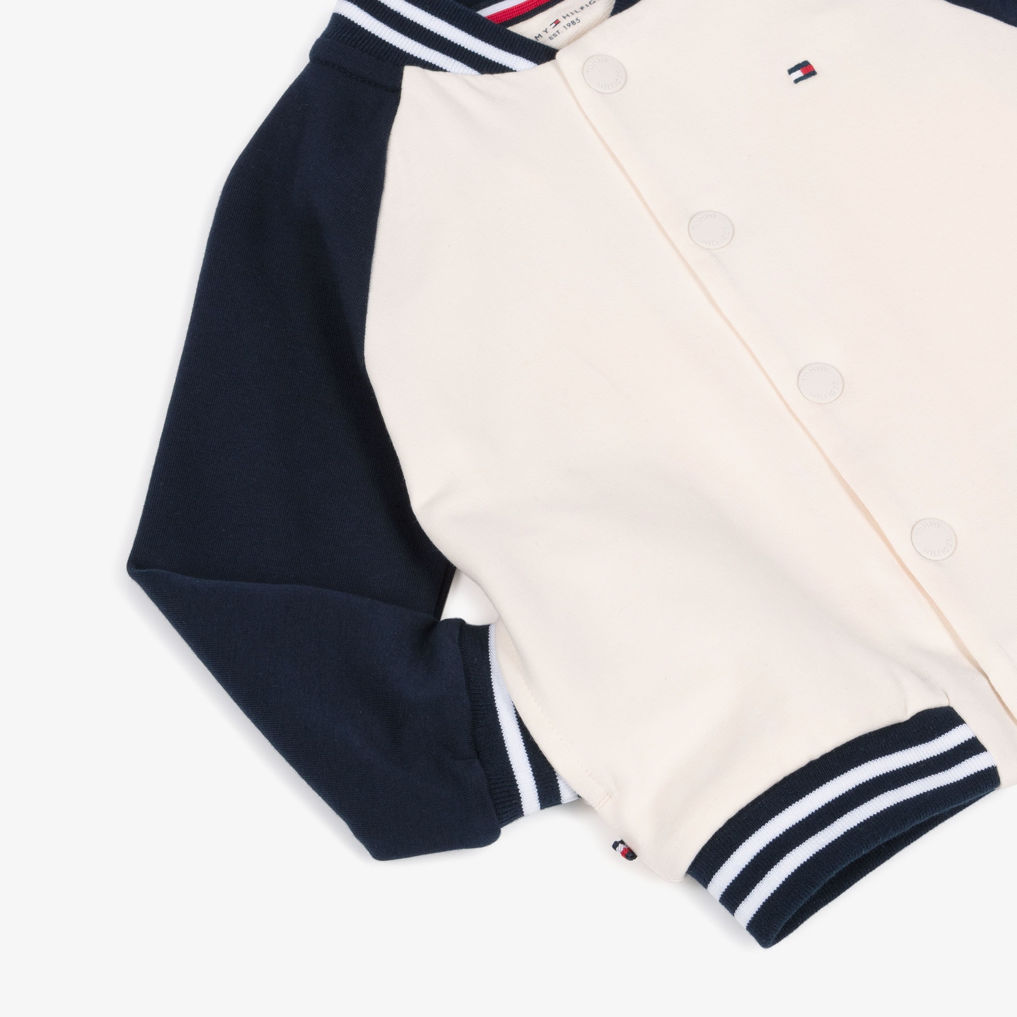 Baby Boys Ivory & Navy Blue Cotton Jersey Bomber Jacket - View 5