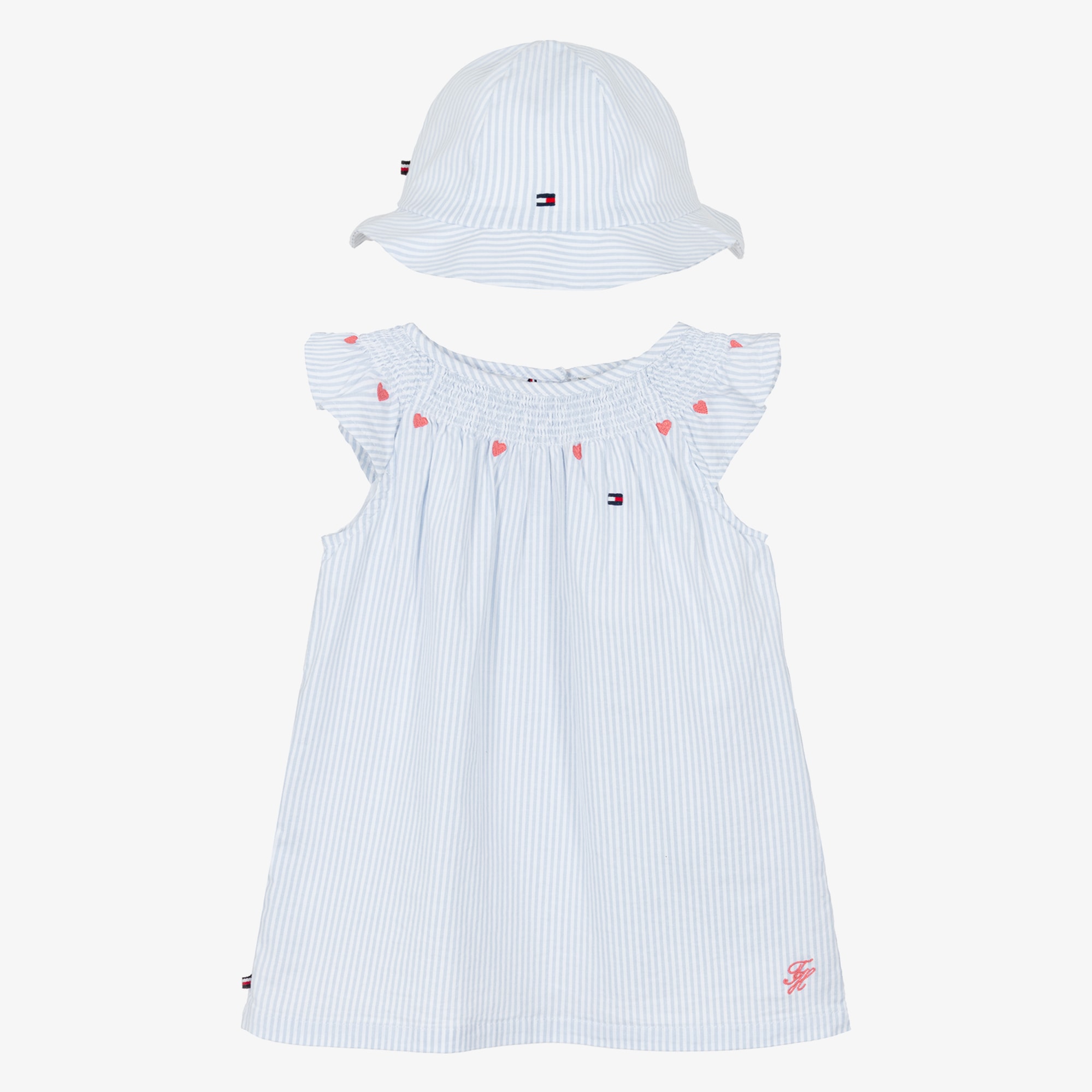 Baby Girls Blue Oxford Cotton Ithaca Stripe Dress Set - View 1