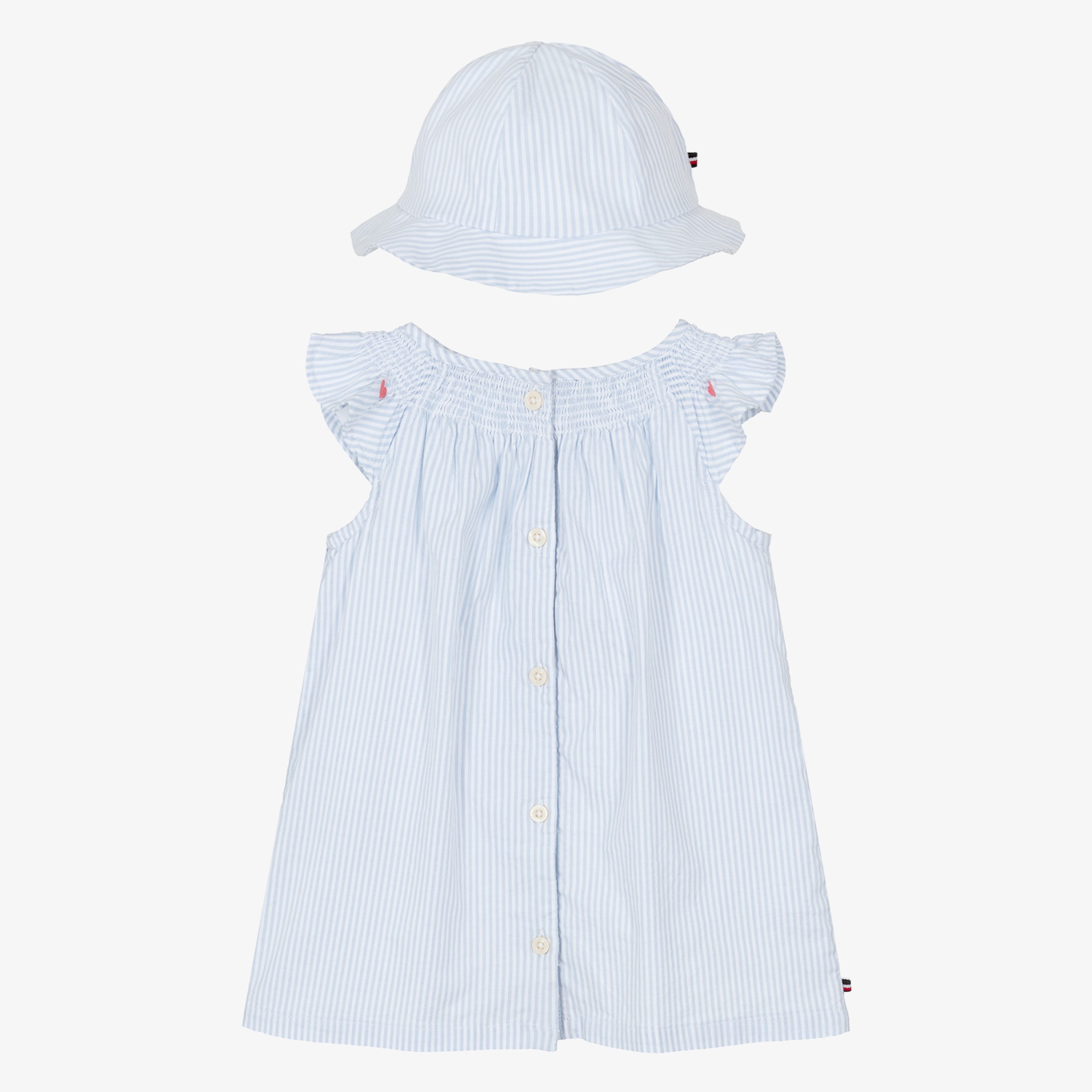 Baby Girls Blue Oxford Cotton Ithaca Stripe Dress Set - View 2