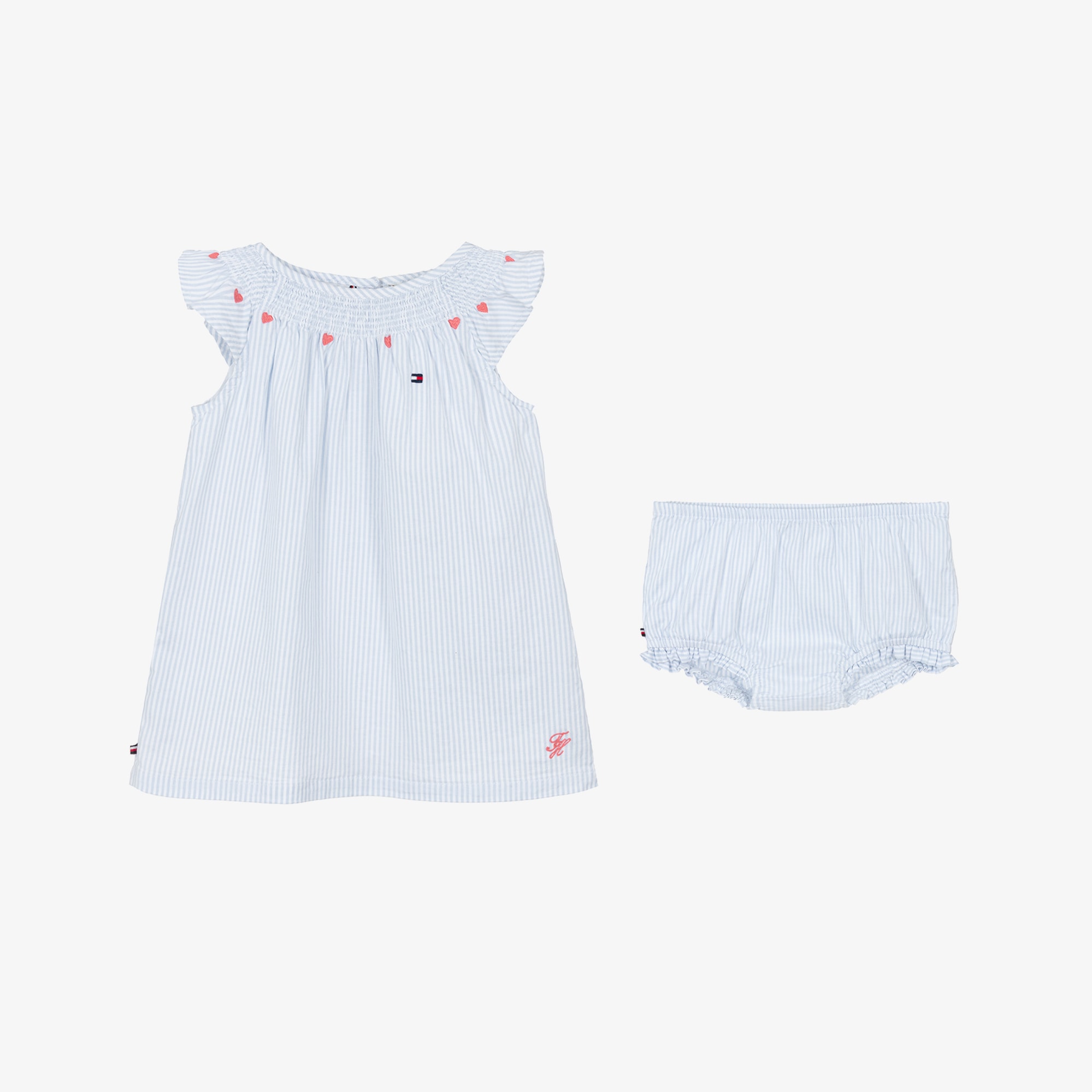 Baby Girls Blue Oxford Cotton Ithaca Stripe Dress Set - View 3