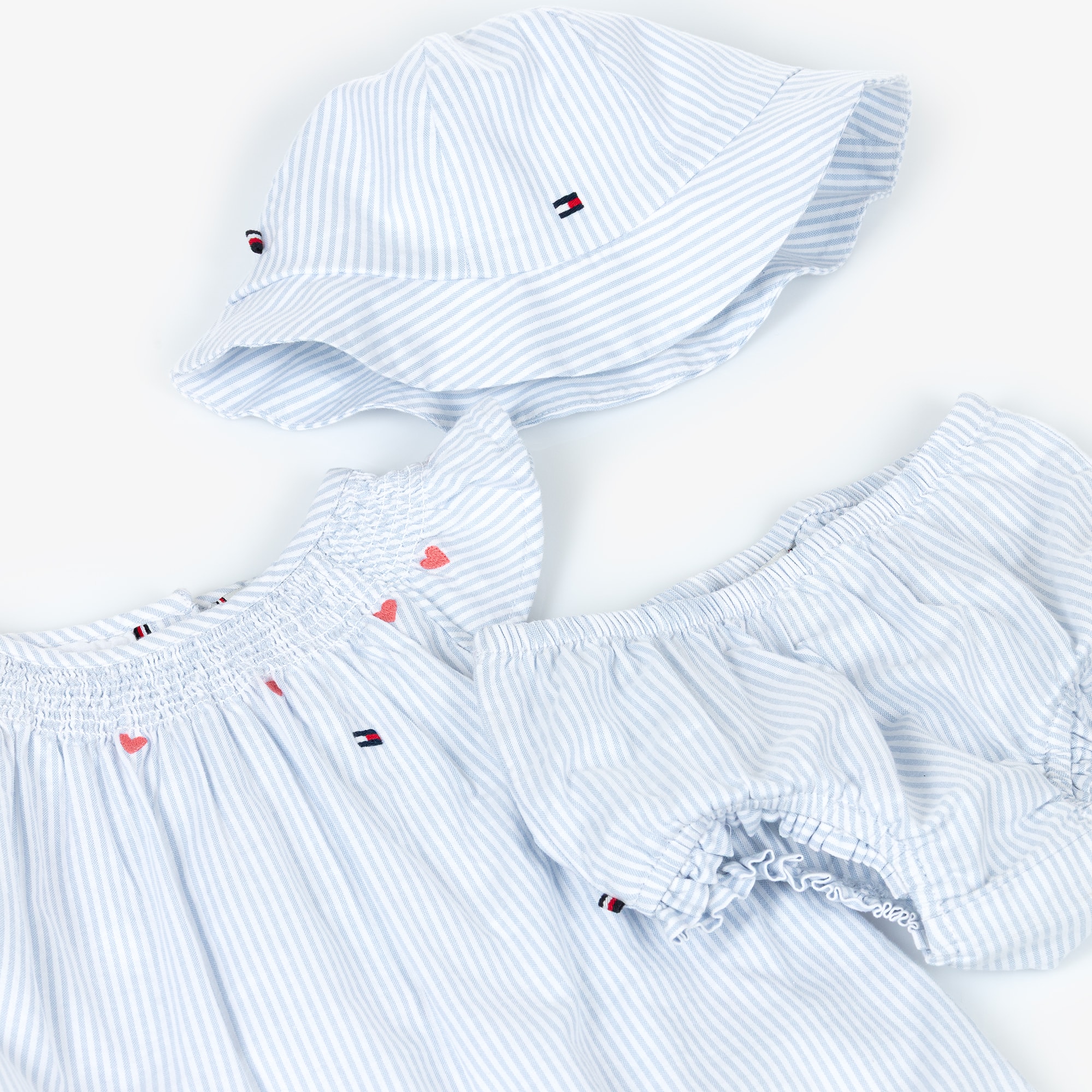 Baby Girls Blue Oxford Cotton Ithaca Stripe Dress Set - View 5