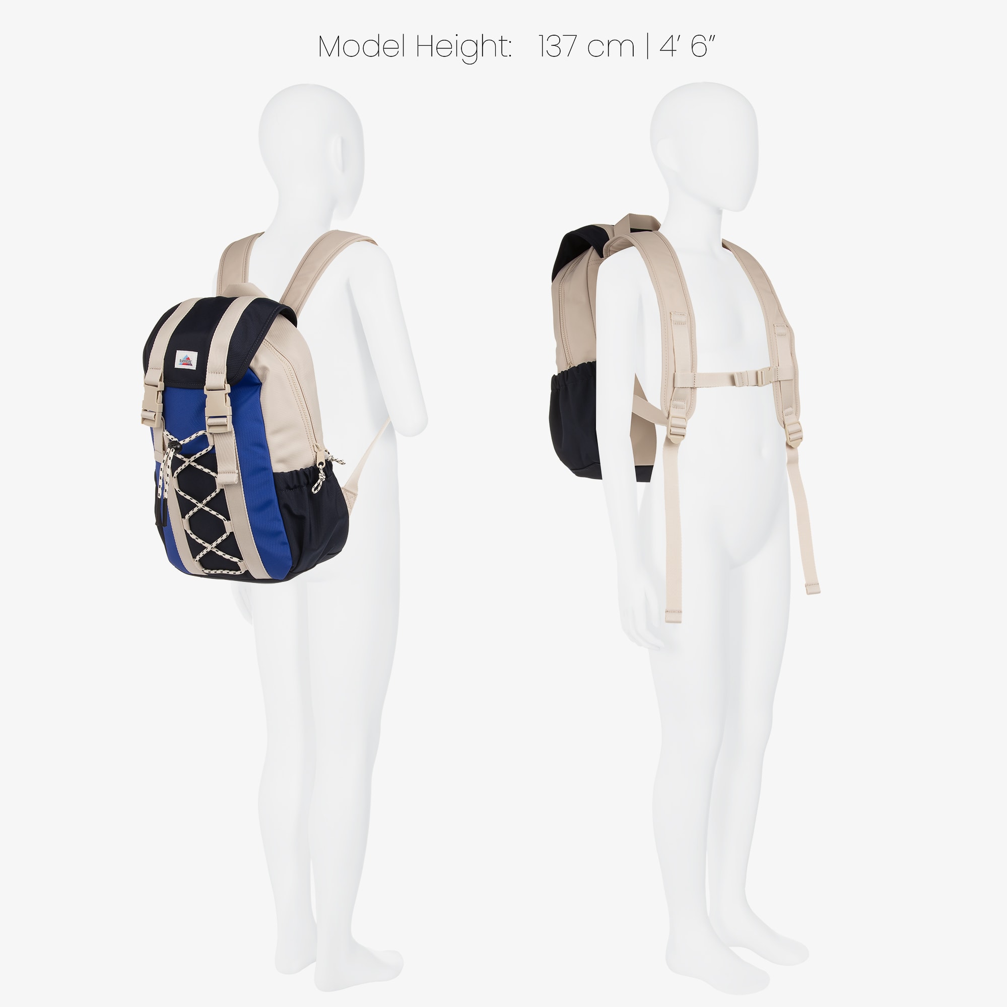 Beige & Blue Colourblock Backpack (38cm) - View 2