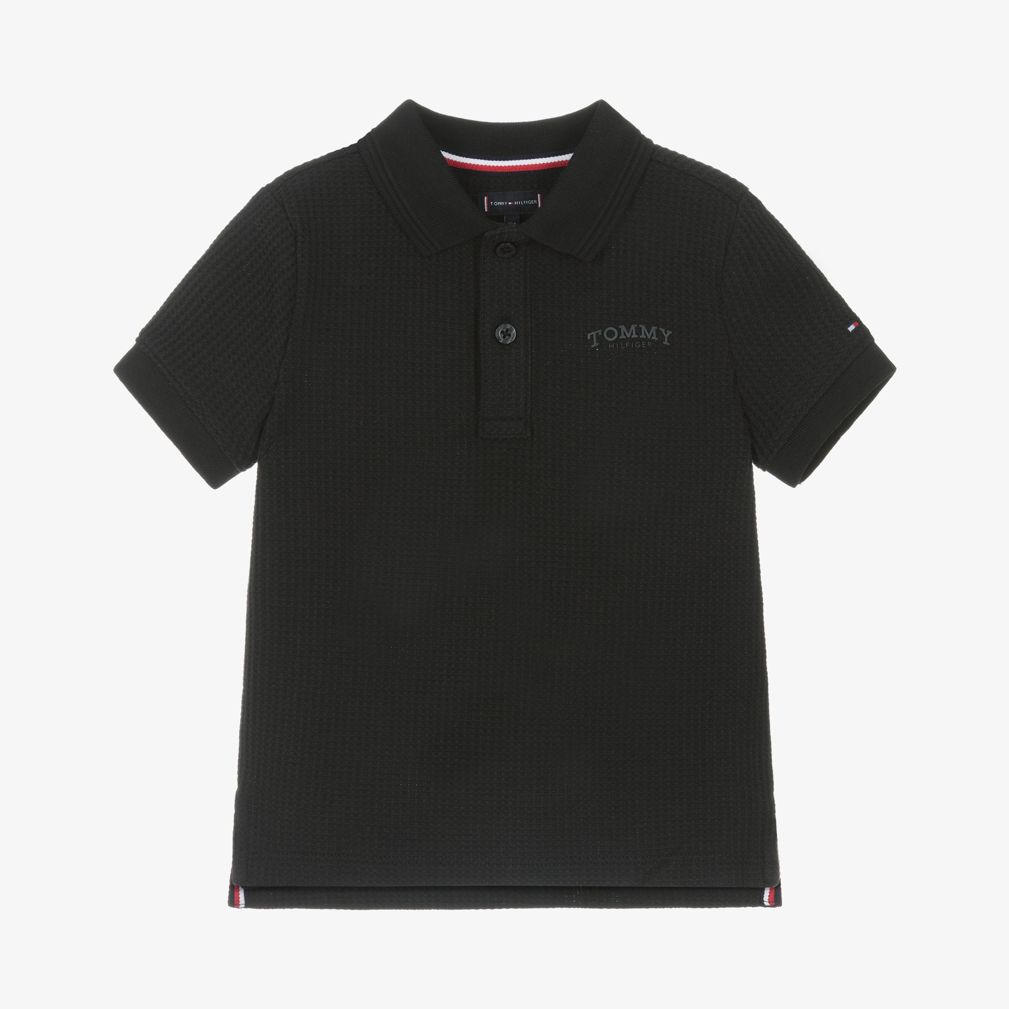 Boys Black Waffle Texture Polo Shirt - View 1
