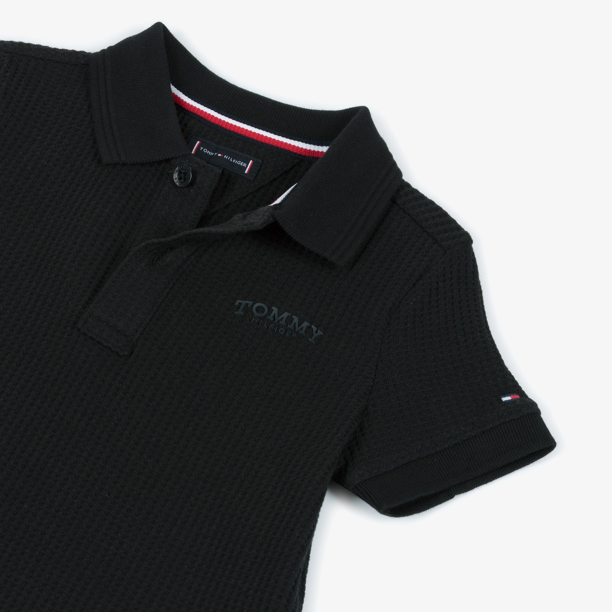 Boys Black Waffle Texture Polo Shirt - View 3