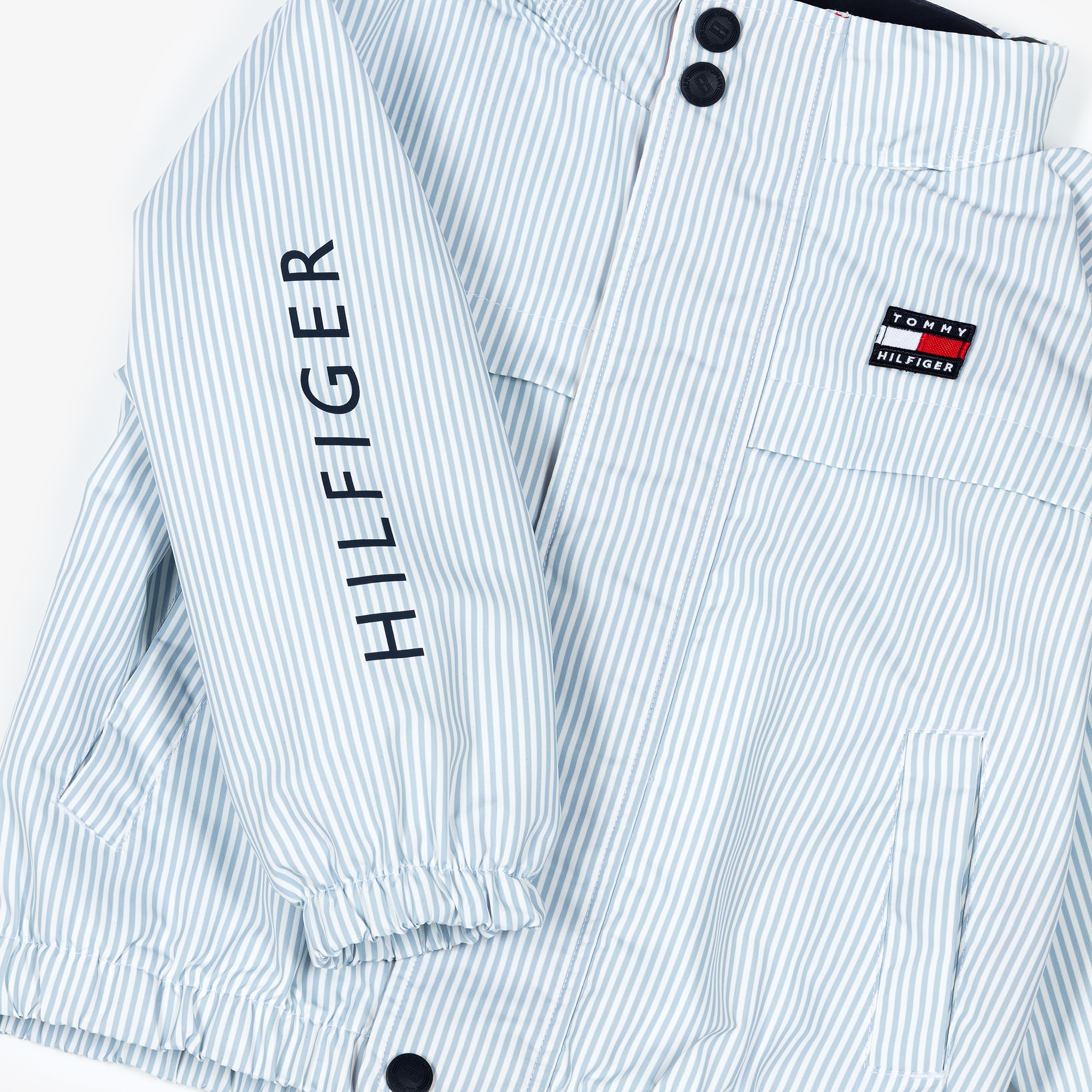 Boys Blue Striped Jacket with Pack-Away Hood - View 4