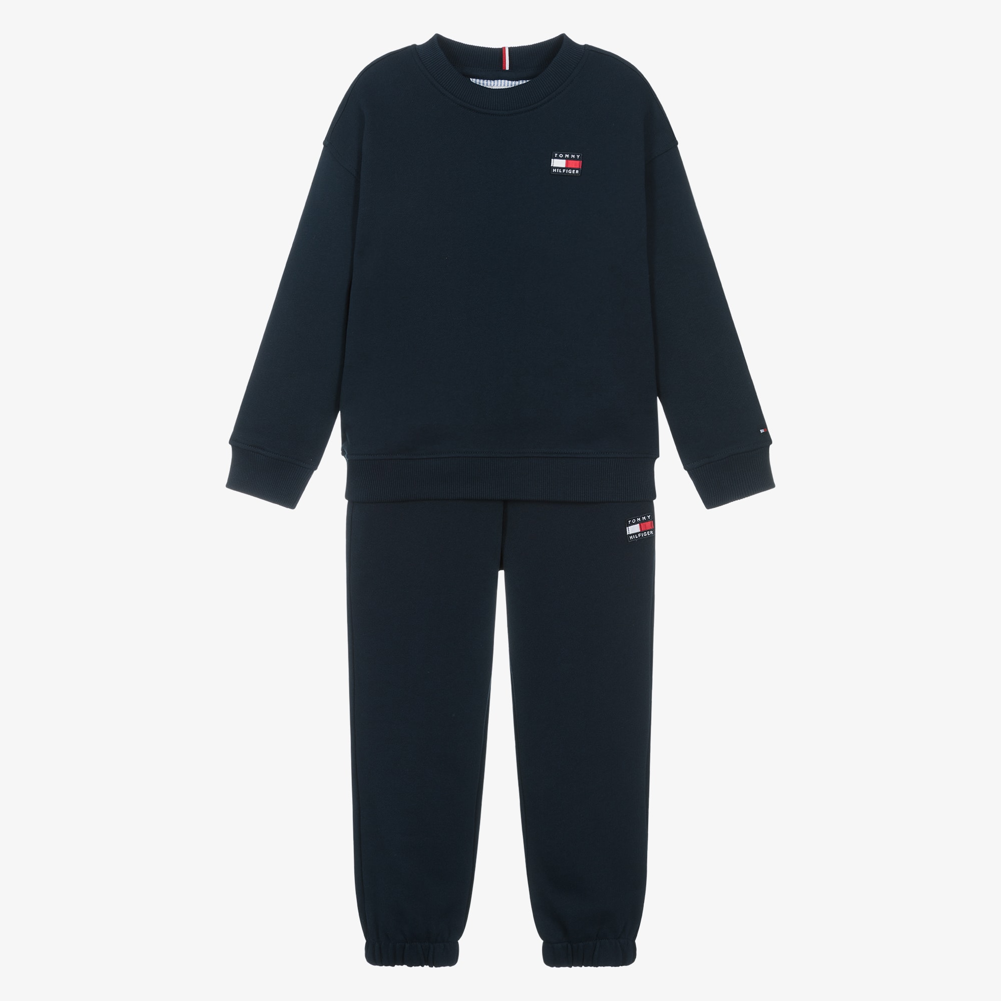 Boys Navy Blue Cotton Tracksuit with Heritage Flag Logo - View 1