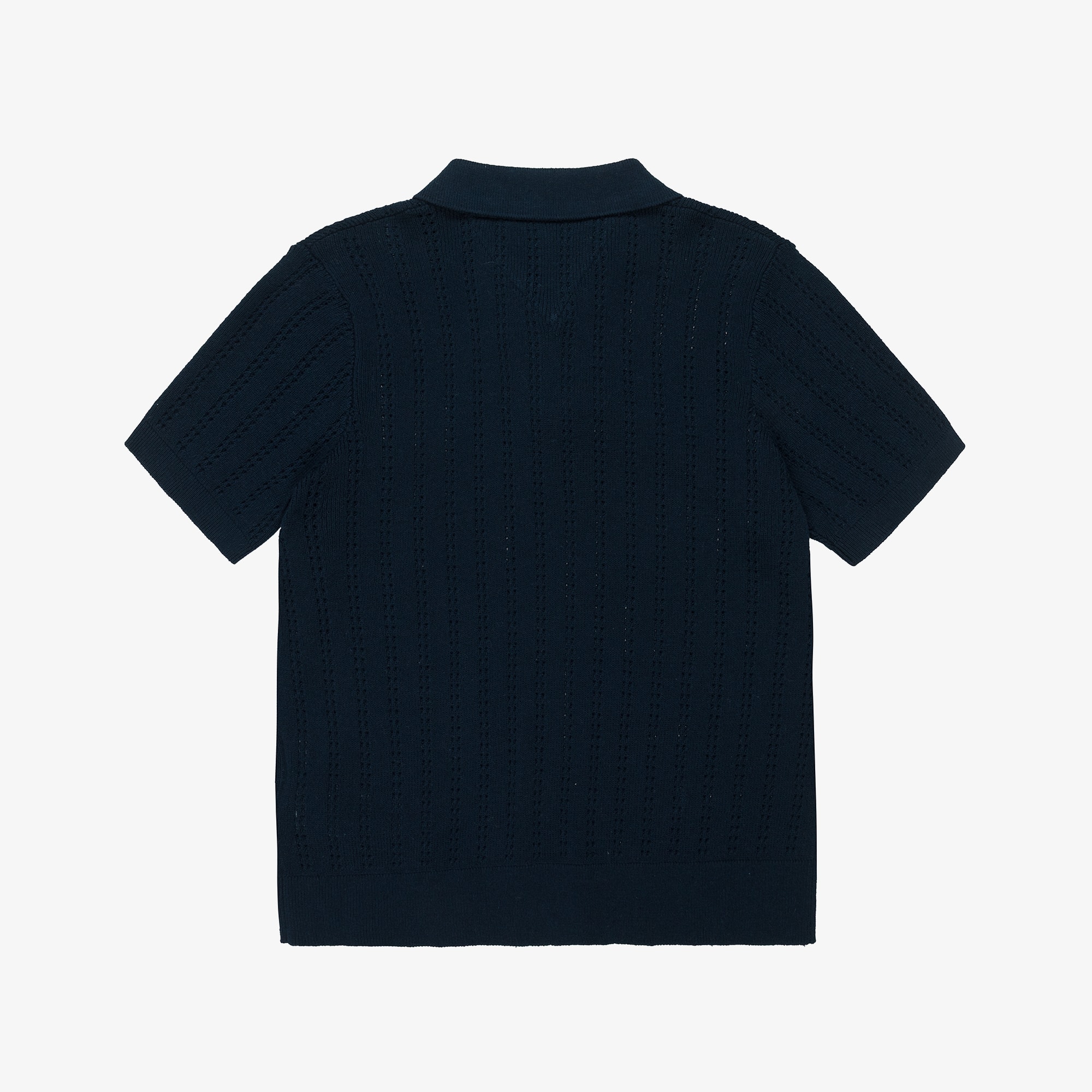 Boys Navy Blue Pointelle Stripe Cotton Knit Polo Shirt - View 2