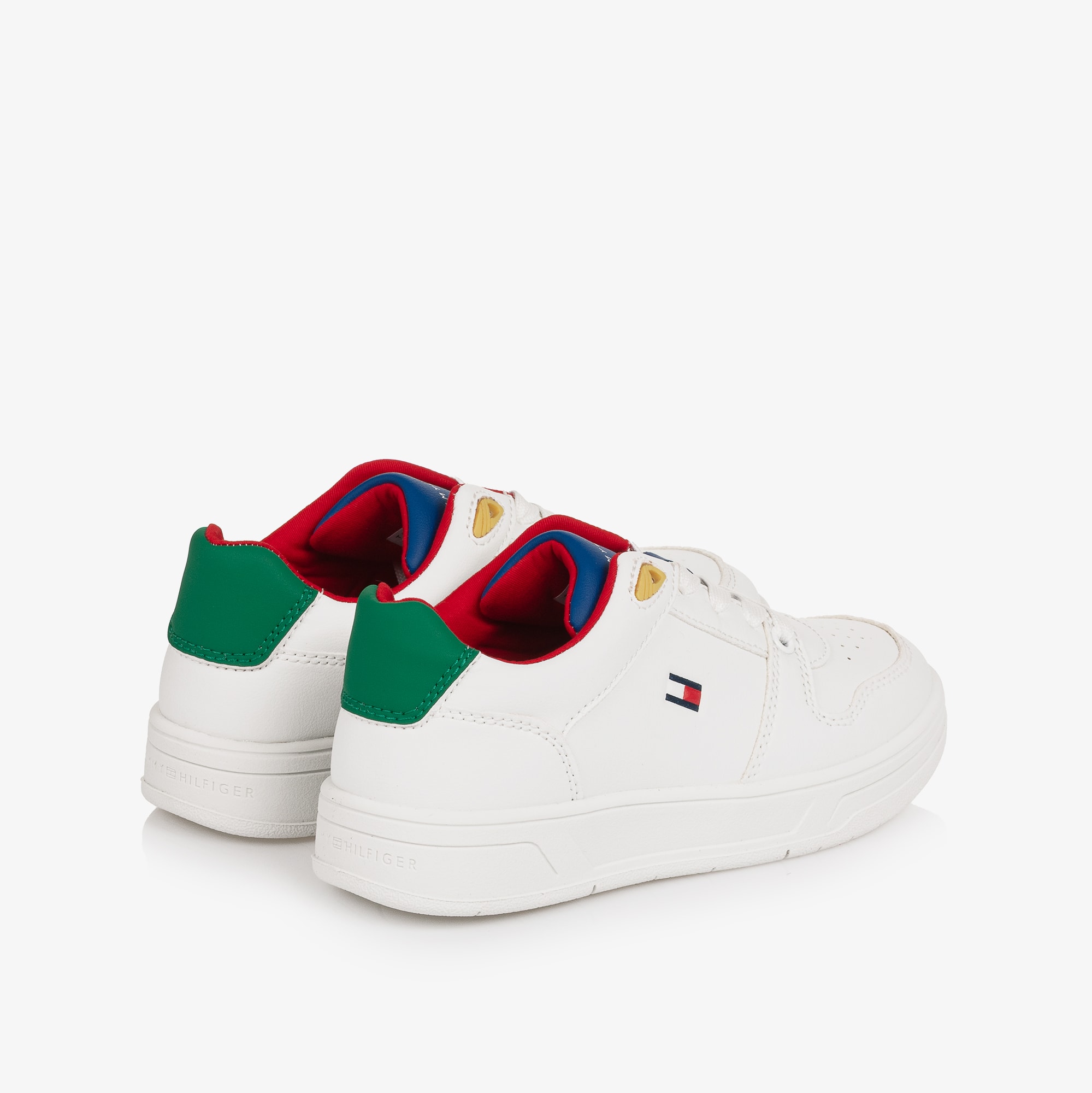Boys White Colourblock Leather Lace-Up Trainers - View 2