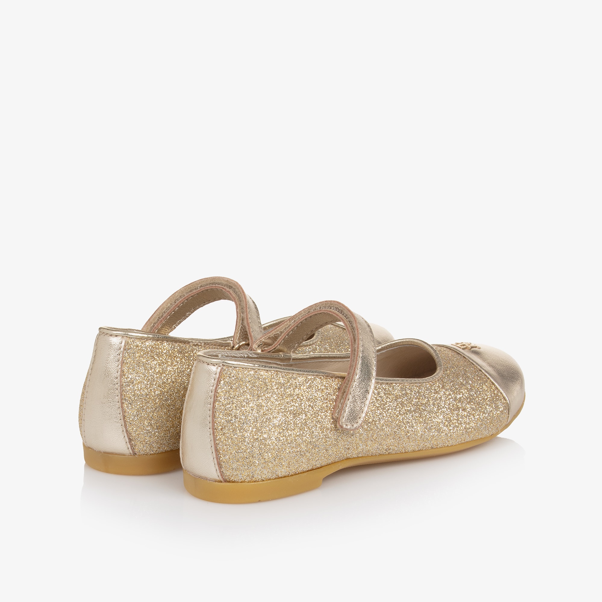 Girls Glittery Gold Leather Shoes - View 2