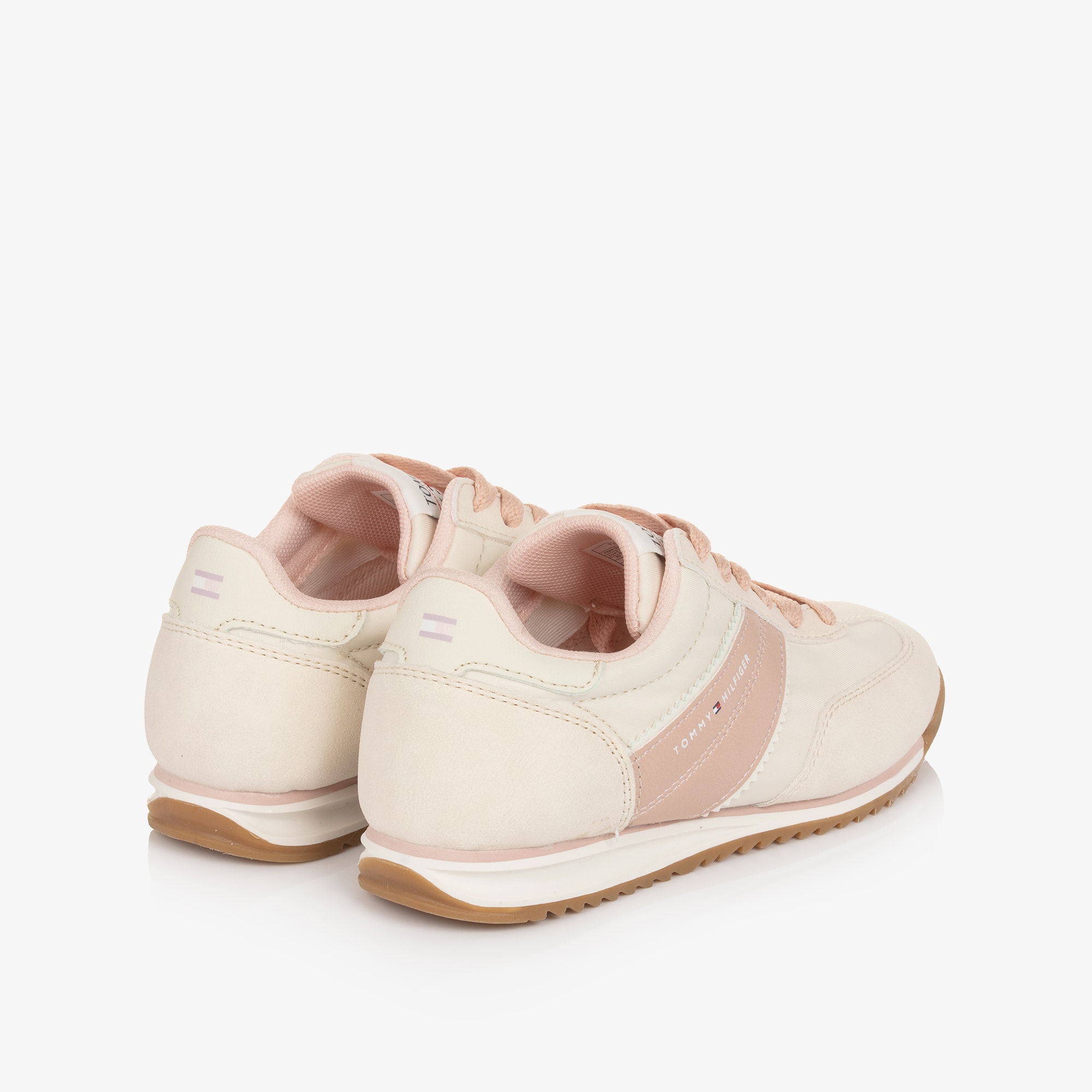 Girls Ivory & Pink Lace-Up Trainers - View 2