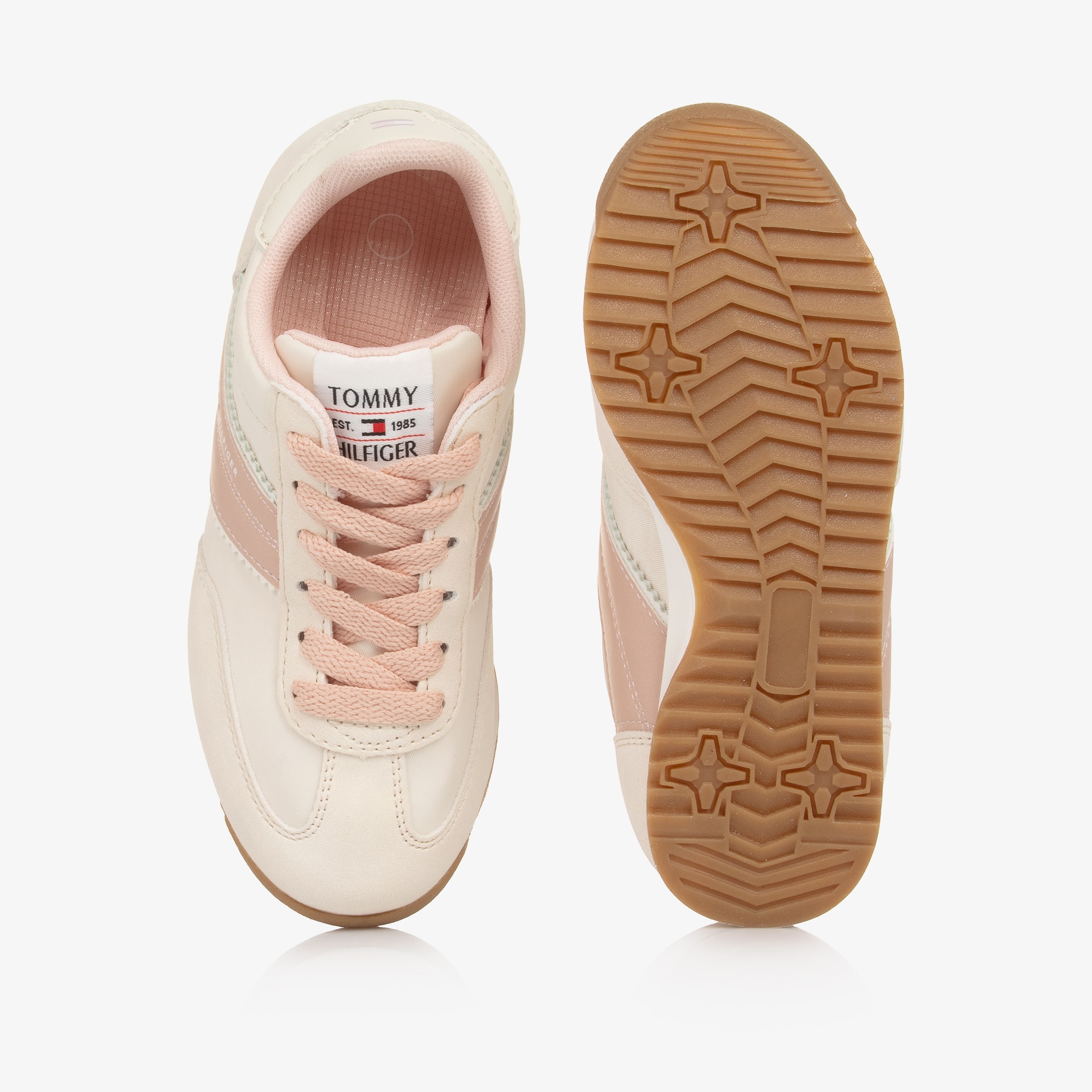 Girls Ivory & Pink Lace-Up Trainers - View 3