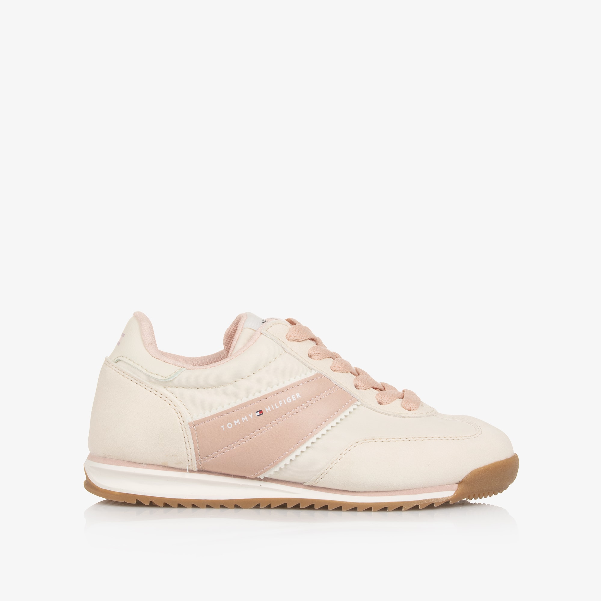 Girls Ivory & Pink Lace-Up Trainers - View 4