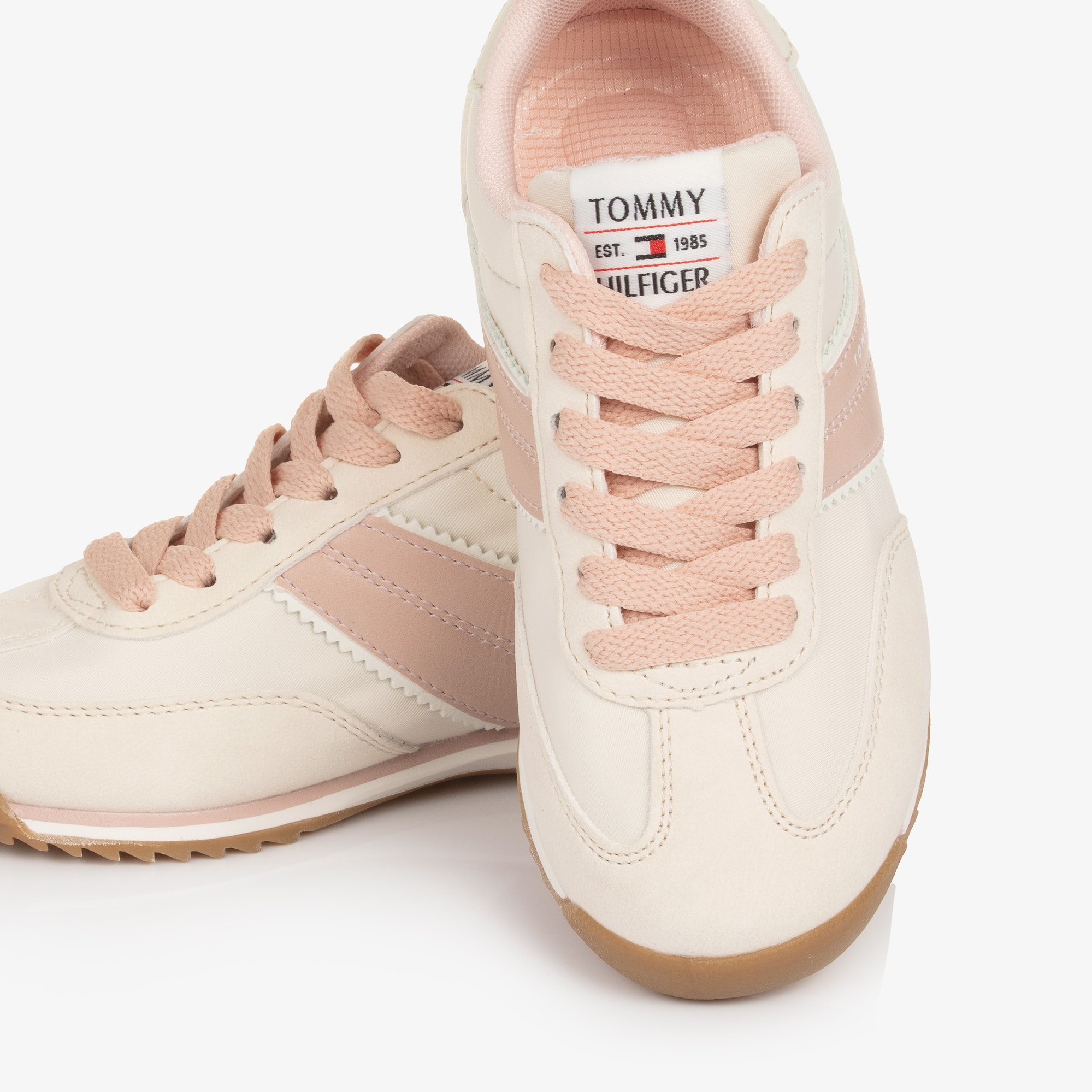 Girls Ivory & Pink Lace-Up Trainers - View 5