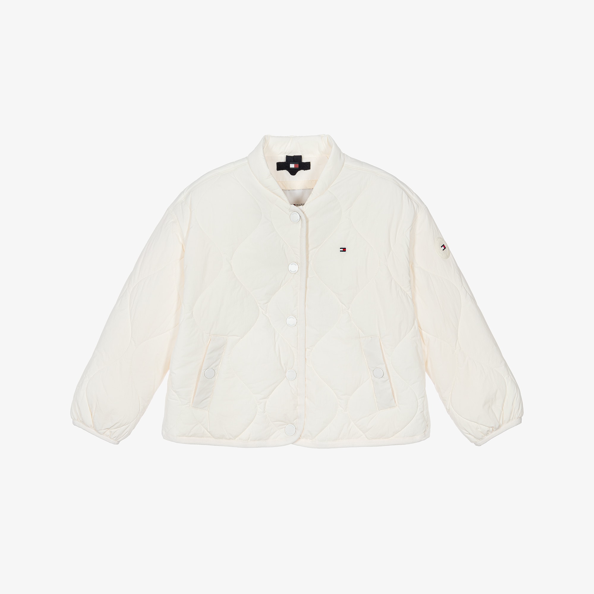 Girls Ivory Quilted Jacket with Pockets - View 1