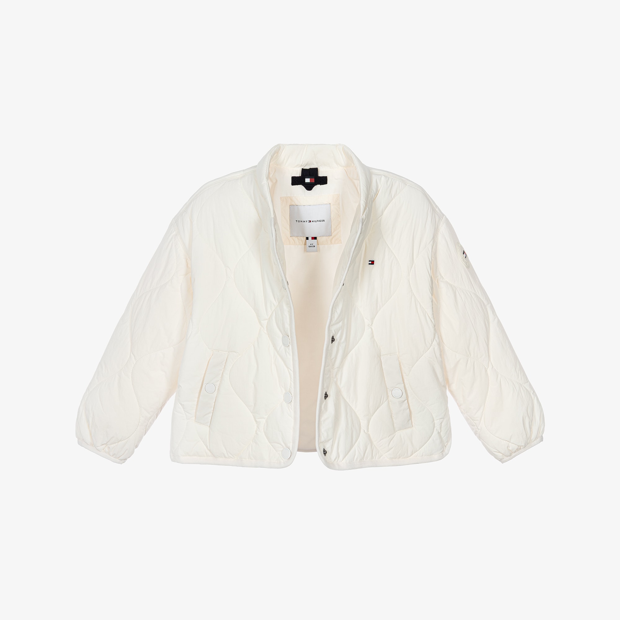 Girls Ivory Quilted Jacket with Pockets - View 3