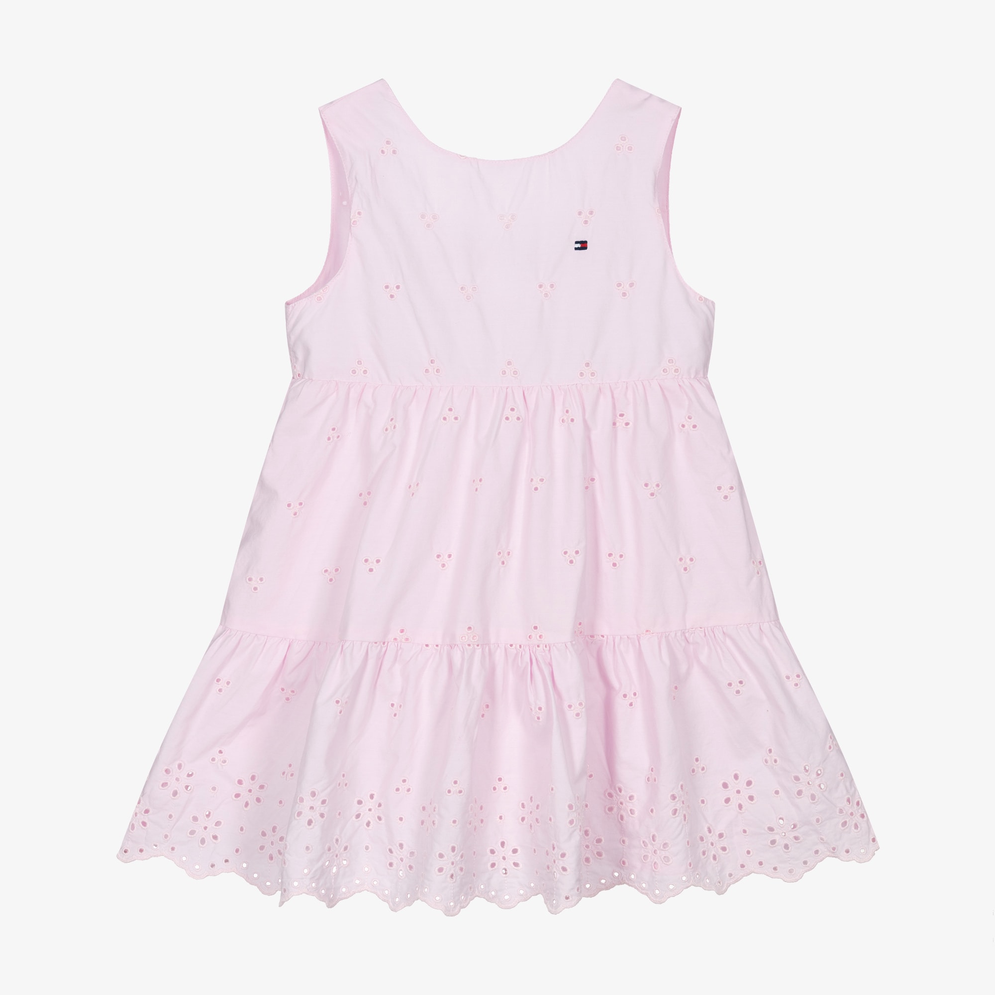 Girls Pink Broderie Anglaise Cotton Dress - View 1