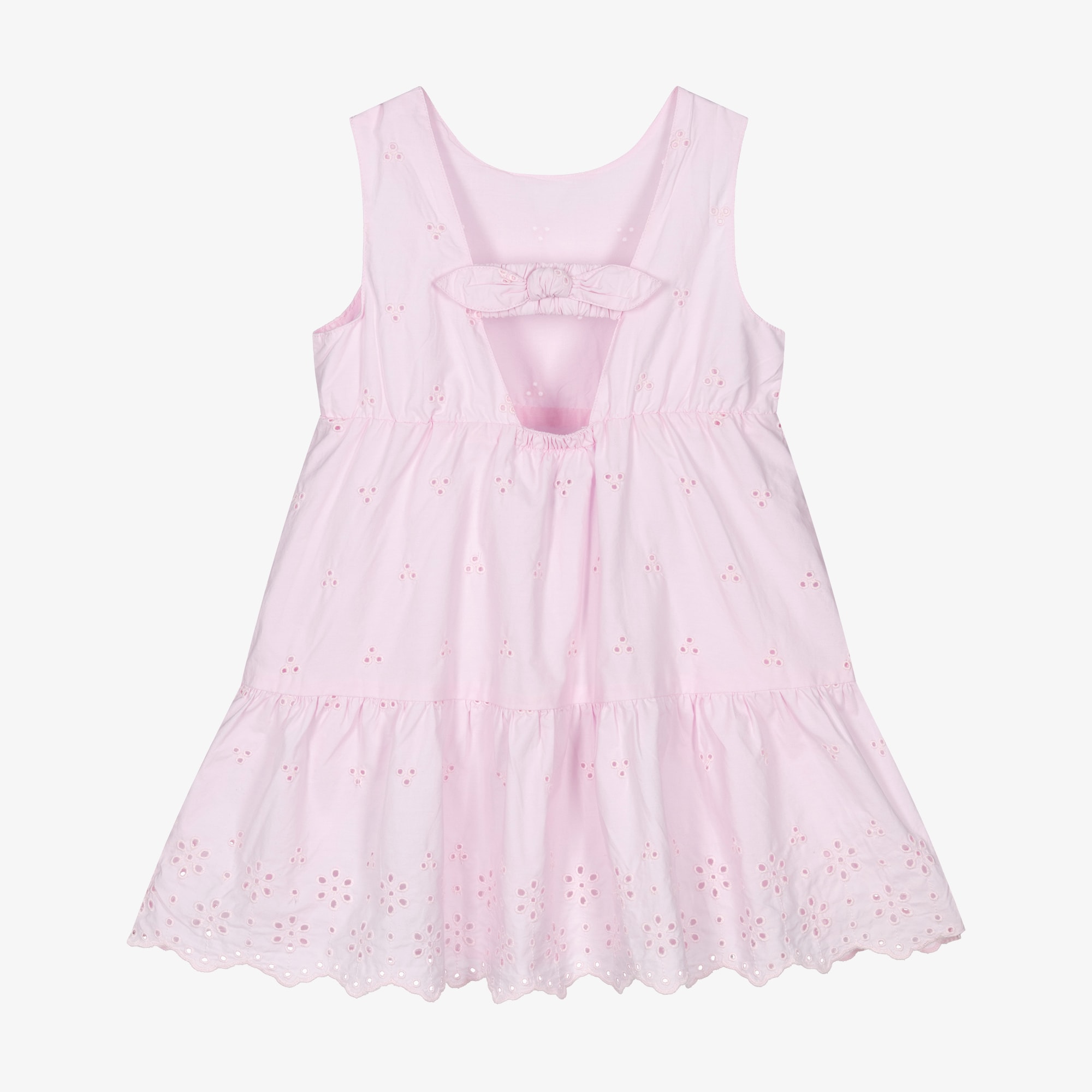 Girls Pink Broderie Anglaise Cotton Dress - View 2