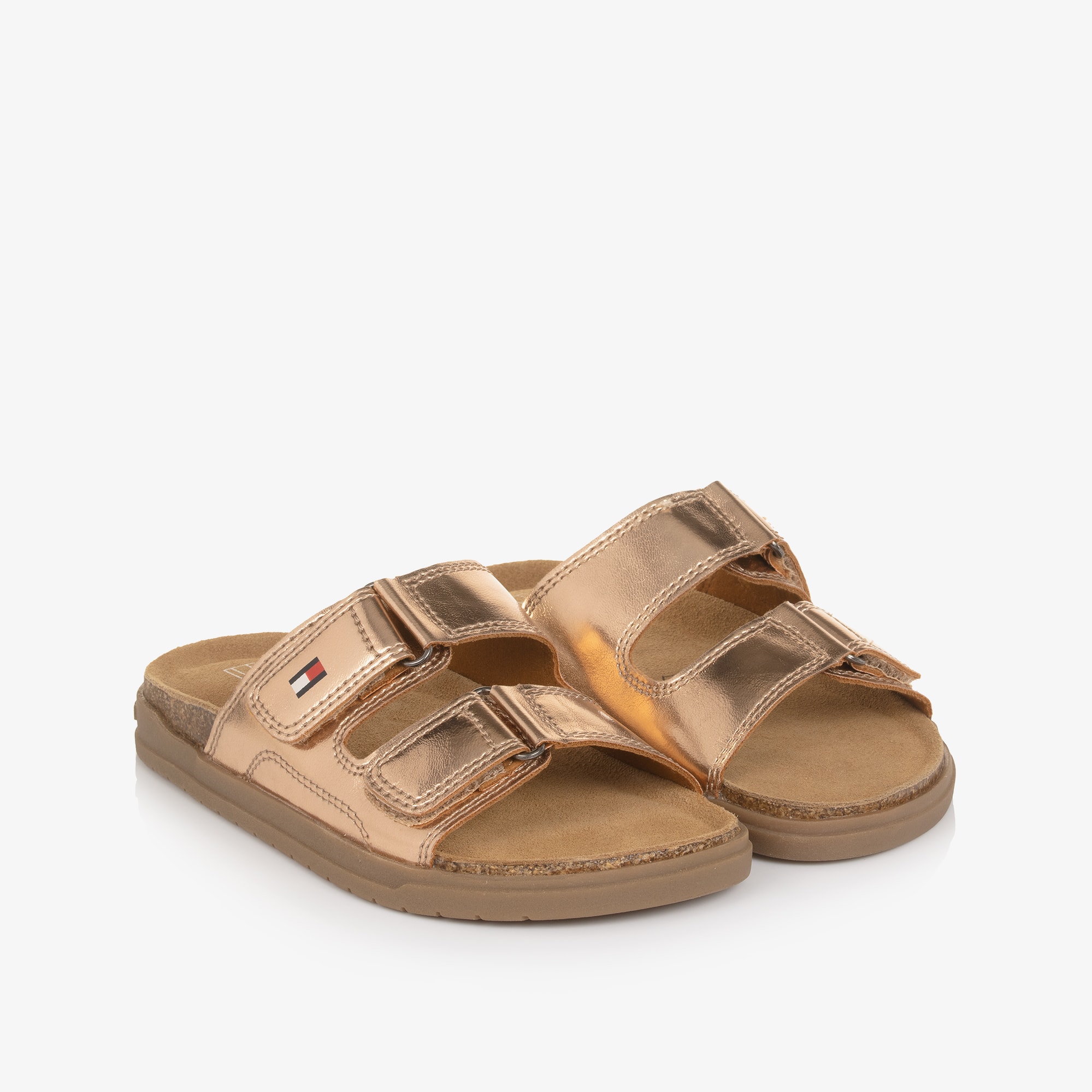 Girls Rose Gold Faux Leather Sliders - View 1