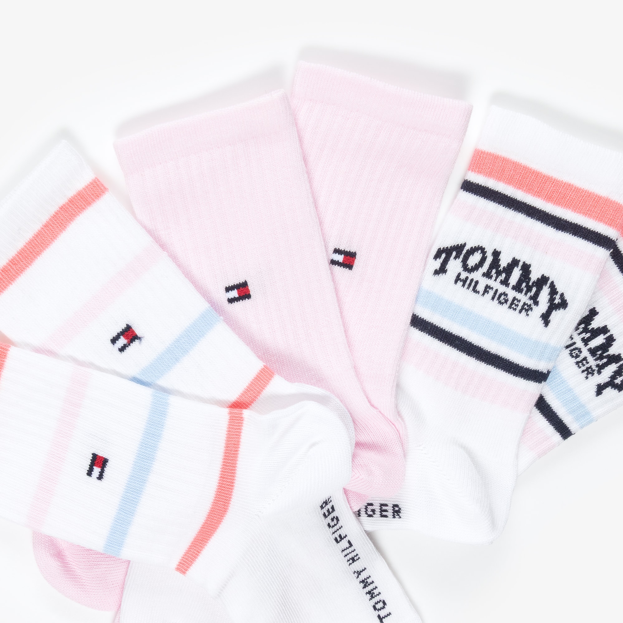 Girls White Striped & Pale Pink Ankle Socks (3 Pack) - View 3