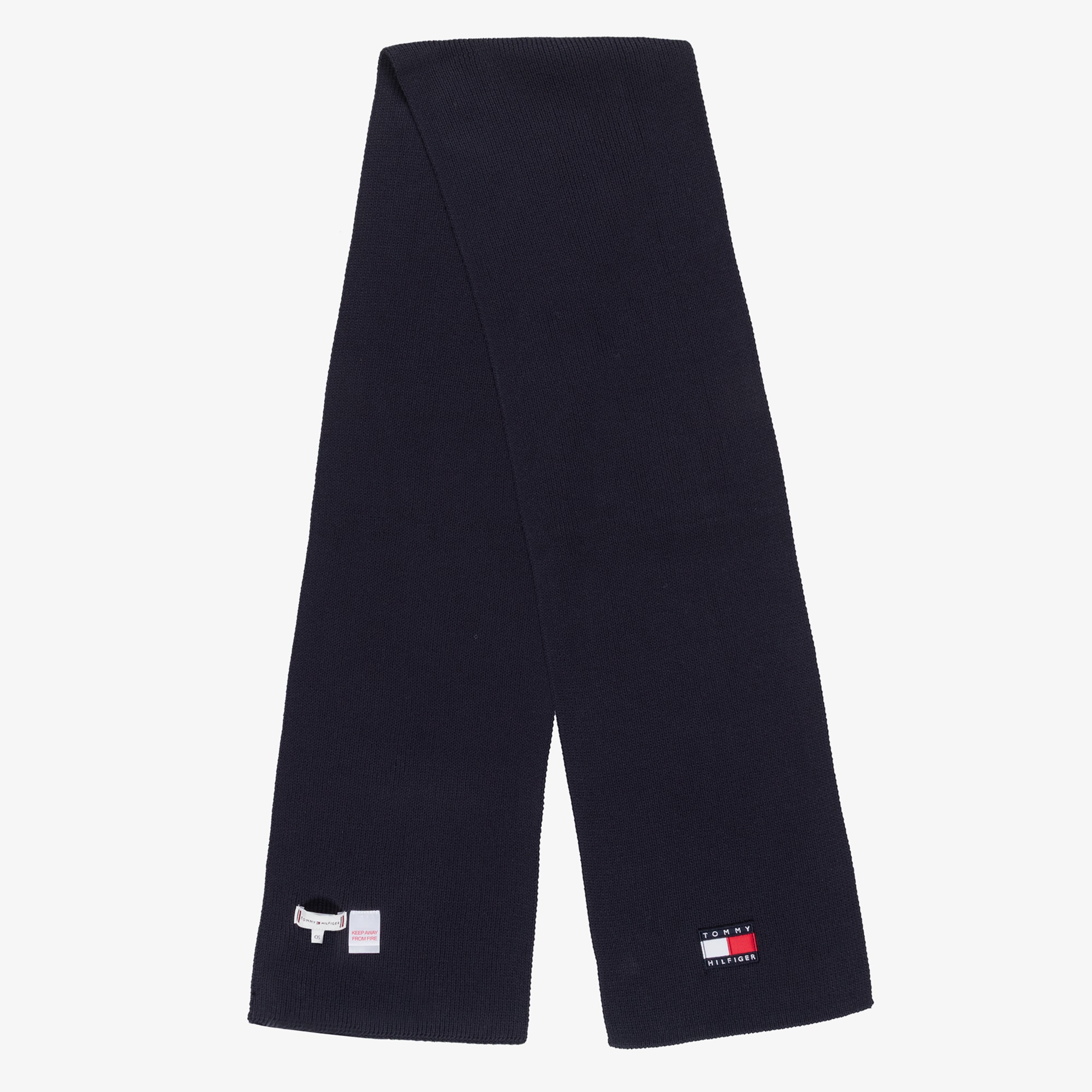 Navy Blue Cotton Knit Scarf with Flag Logo - View 2