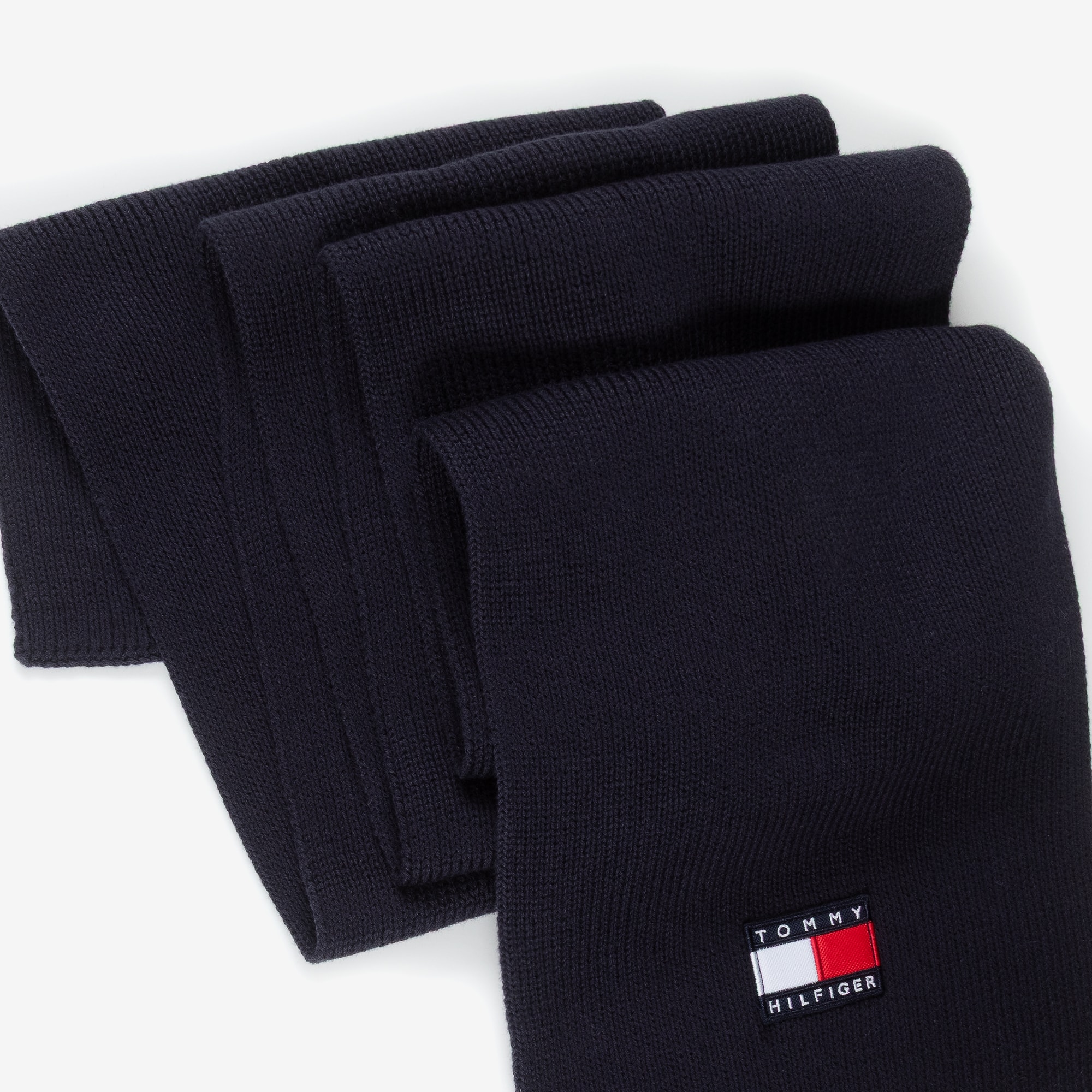 Navy Blue Cotton Knit Scarf with Flag Logo - View 3