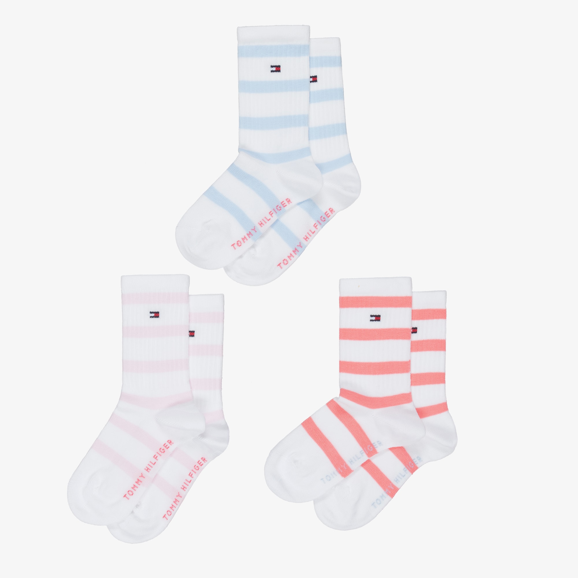 White Ankle Socks with Blue & Pink Stripes (3 Pack) - View 2