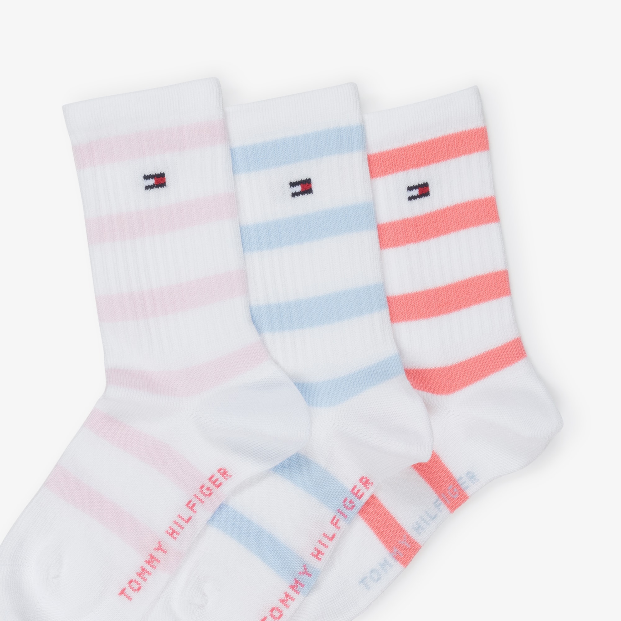 White Ankle Socks with Blue & Pink Stripes (3 Pack) - View 3