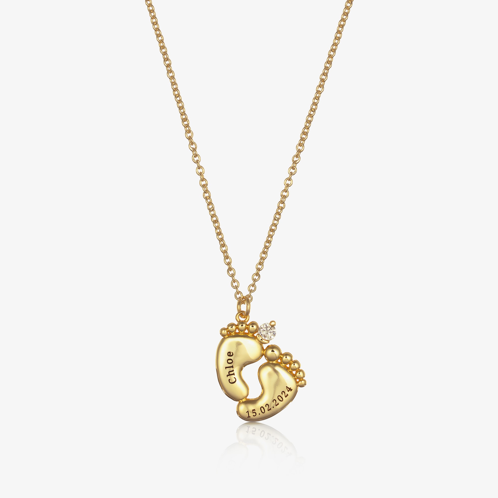 Personalised 18ct Gold Plated Baby Feet Necklace (45cm) - View 1