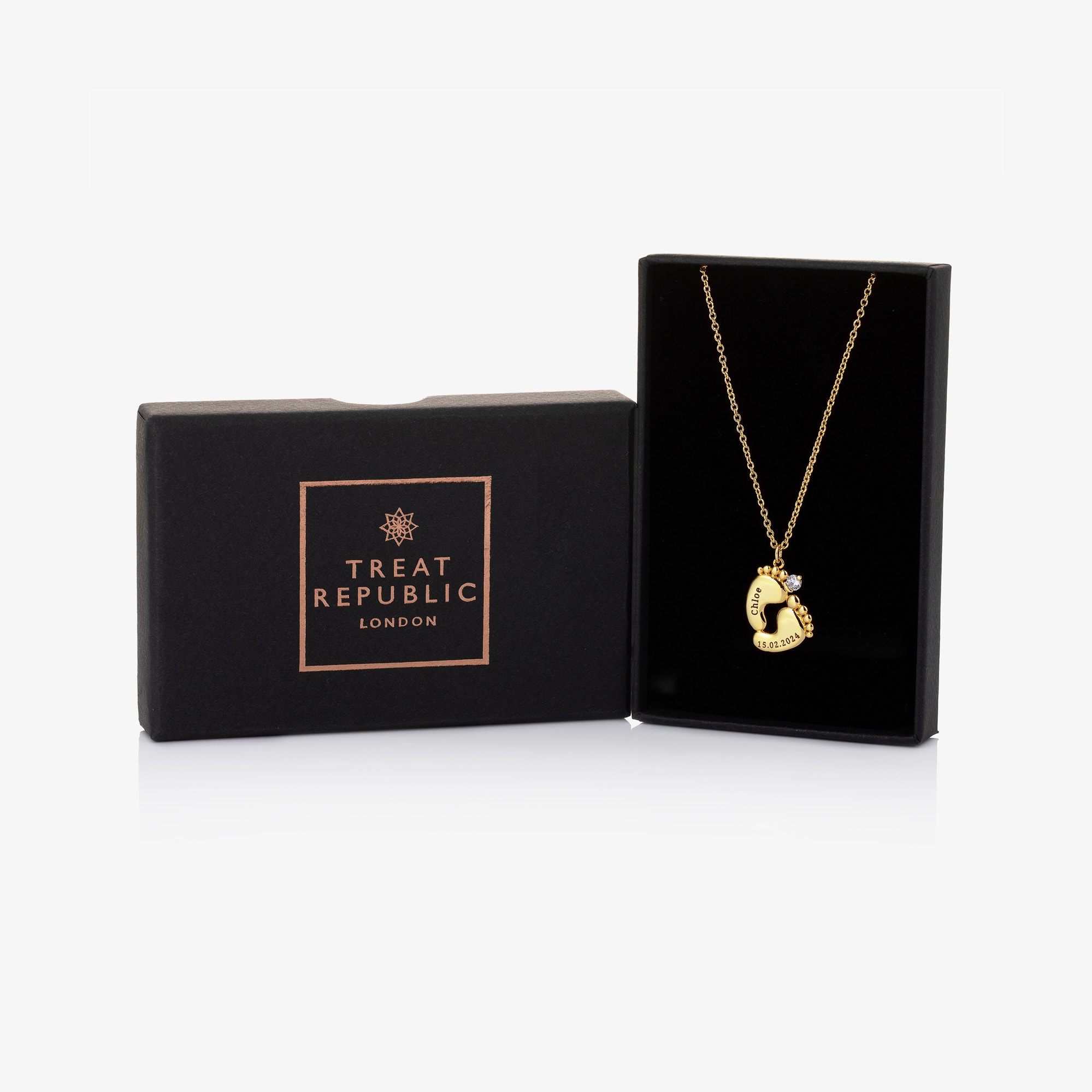 Personalised 18ct Gold Plated Baby Feet Necklace (45cm) - View 2