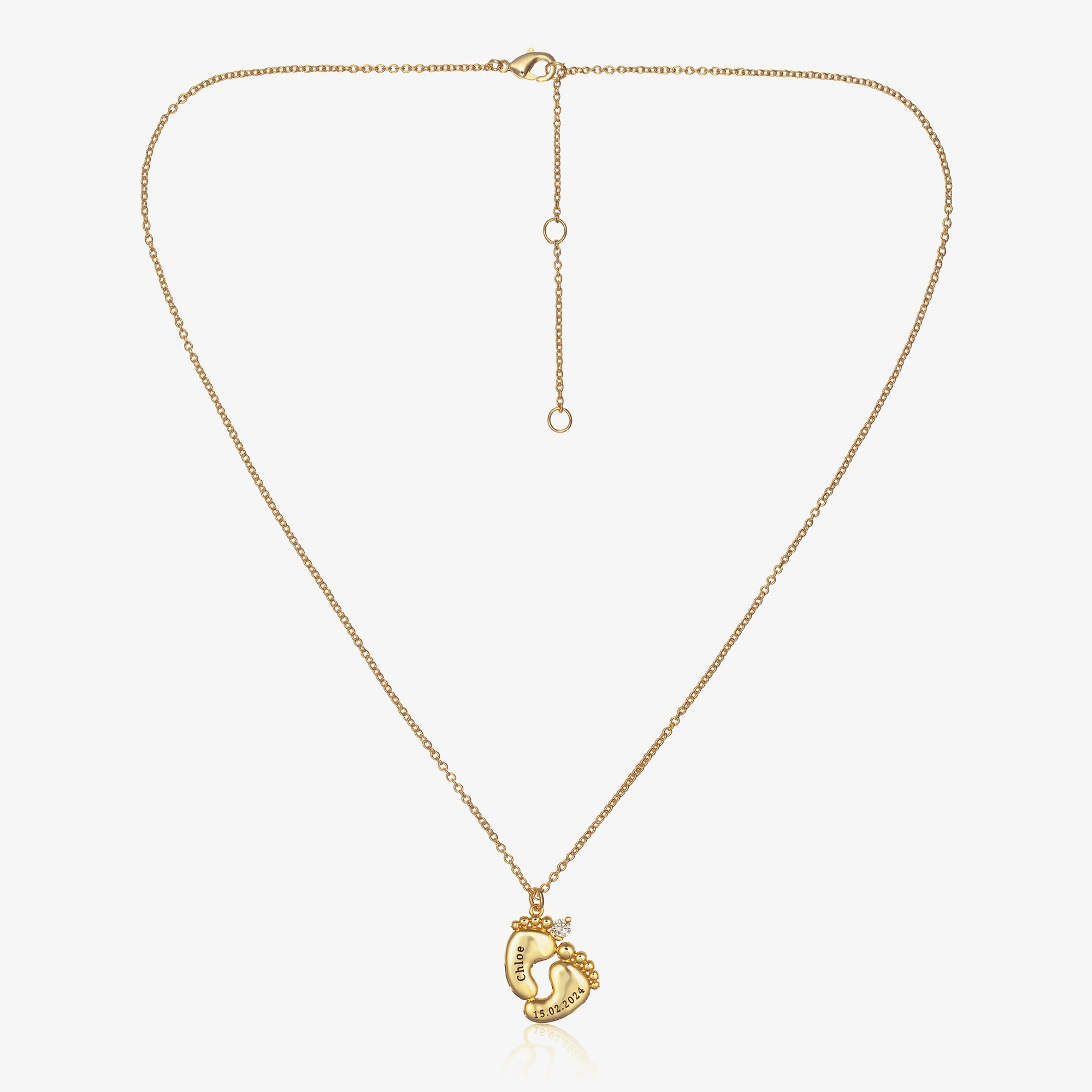 Personalised 18ct Gold Plated Baby Feet Necklace (45cm) - View 3