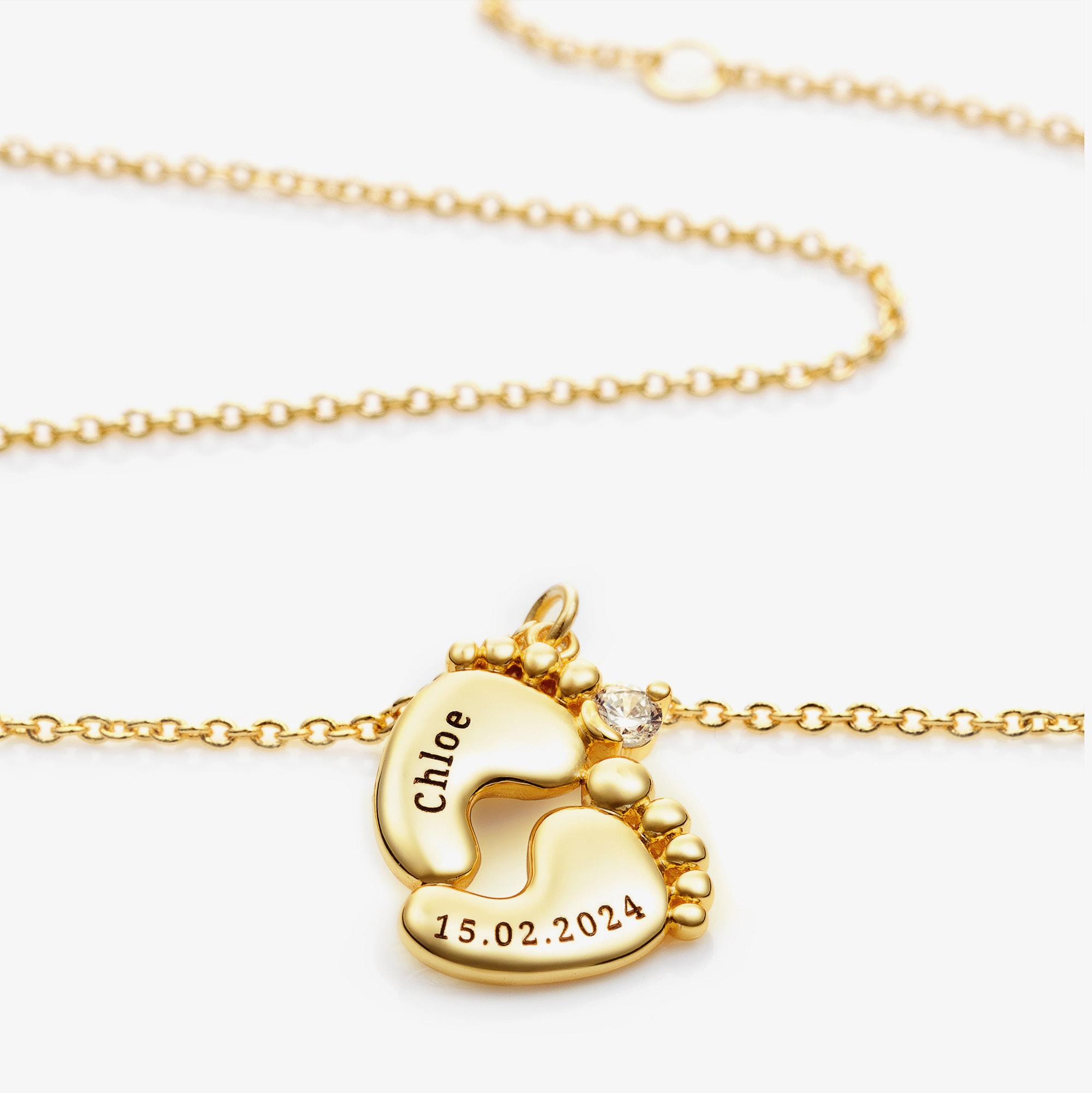 Personalised 18ct Gold Plated Baby Feet Necklace (45cm) - View 4