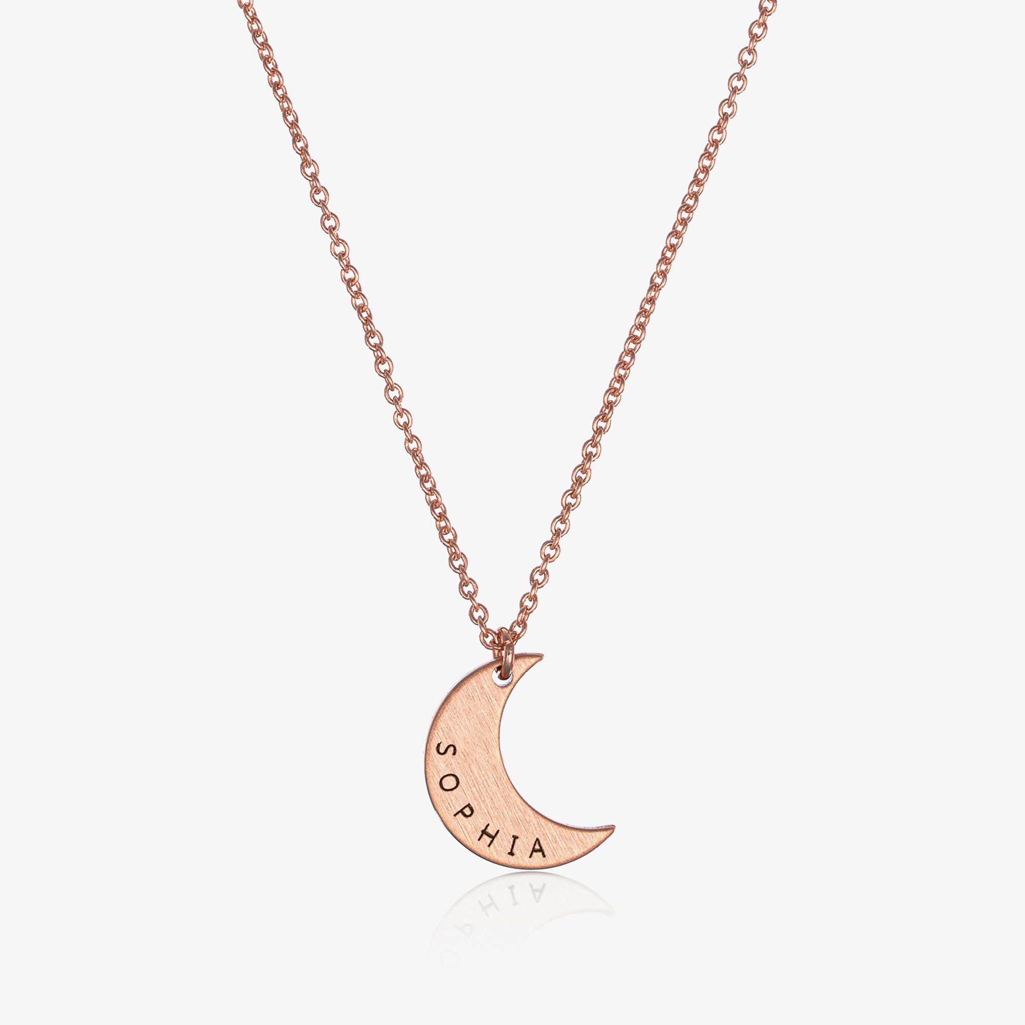Personalised Rose Gold Plated Moon Necklace (46cm) - View 1