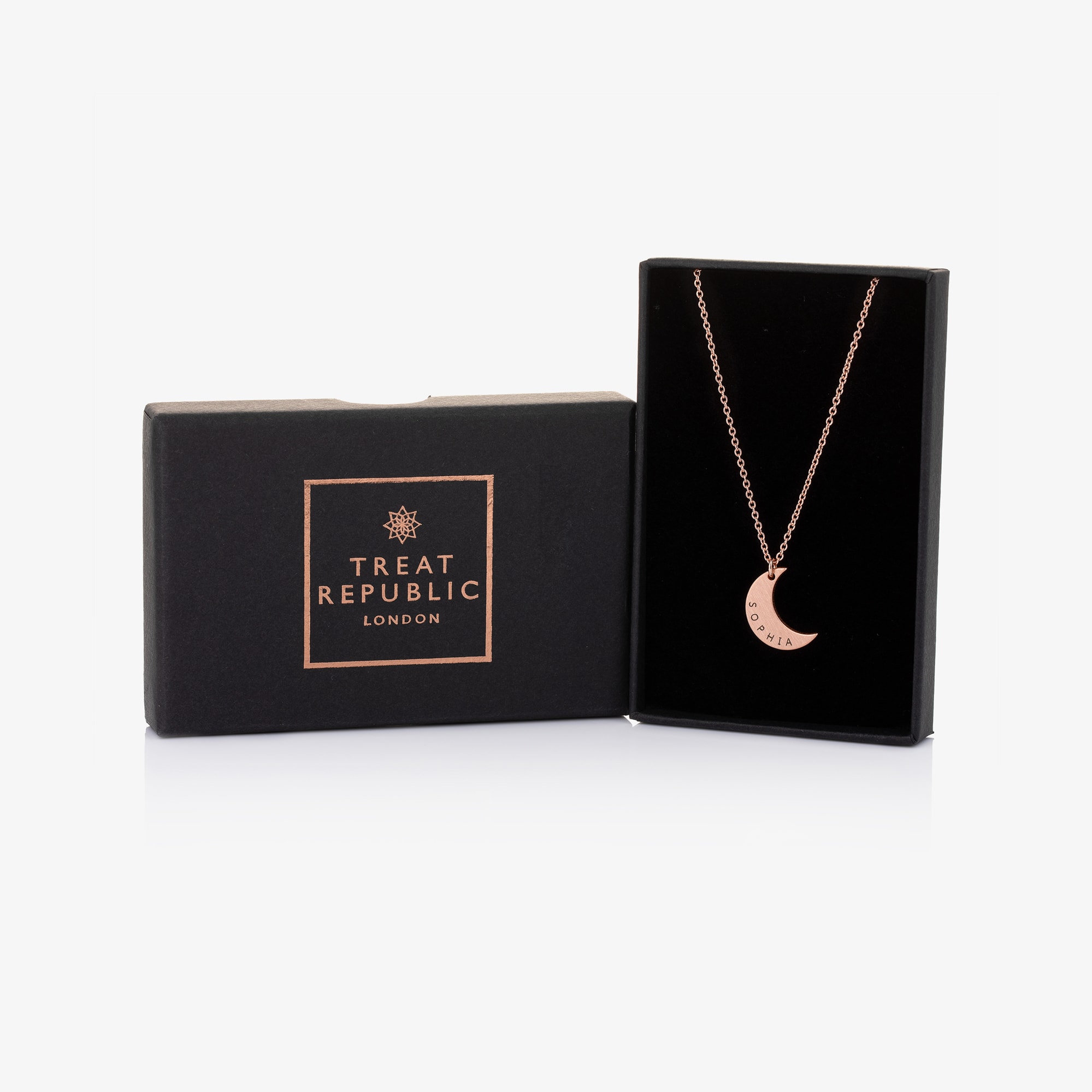 Personalised Rose Gold Plated Moon Necklace (46cm) - View 2