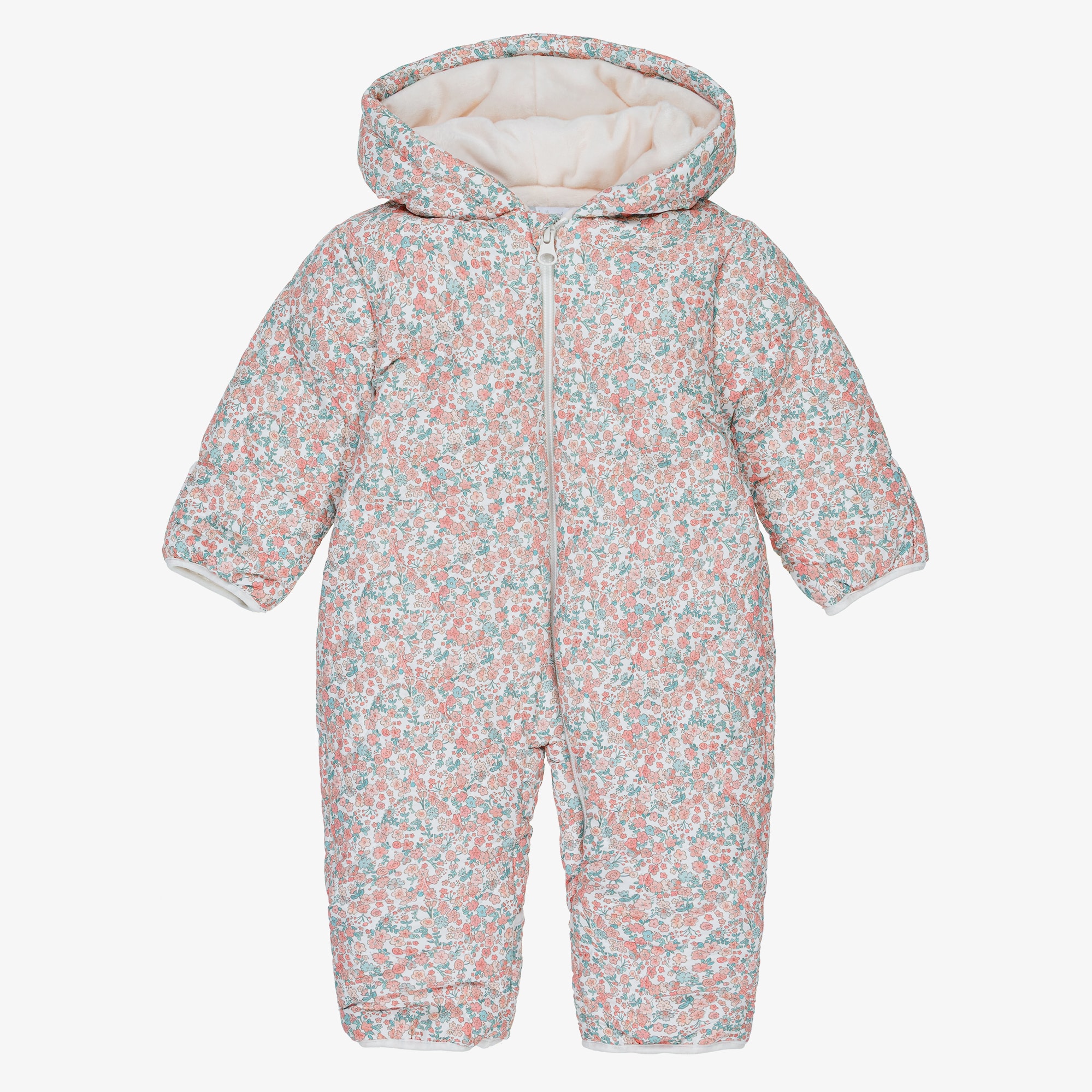 Baby Girls Pink Floral Quilted Snowsuit - View 1