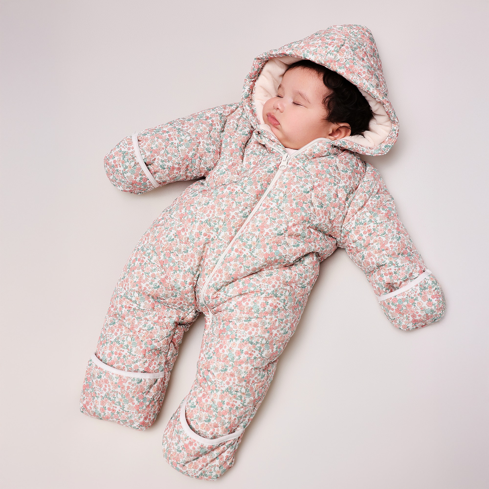 Baby Girls Pink Floral Quilted Snowsuit - View 2